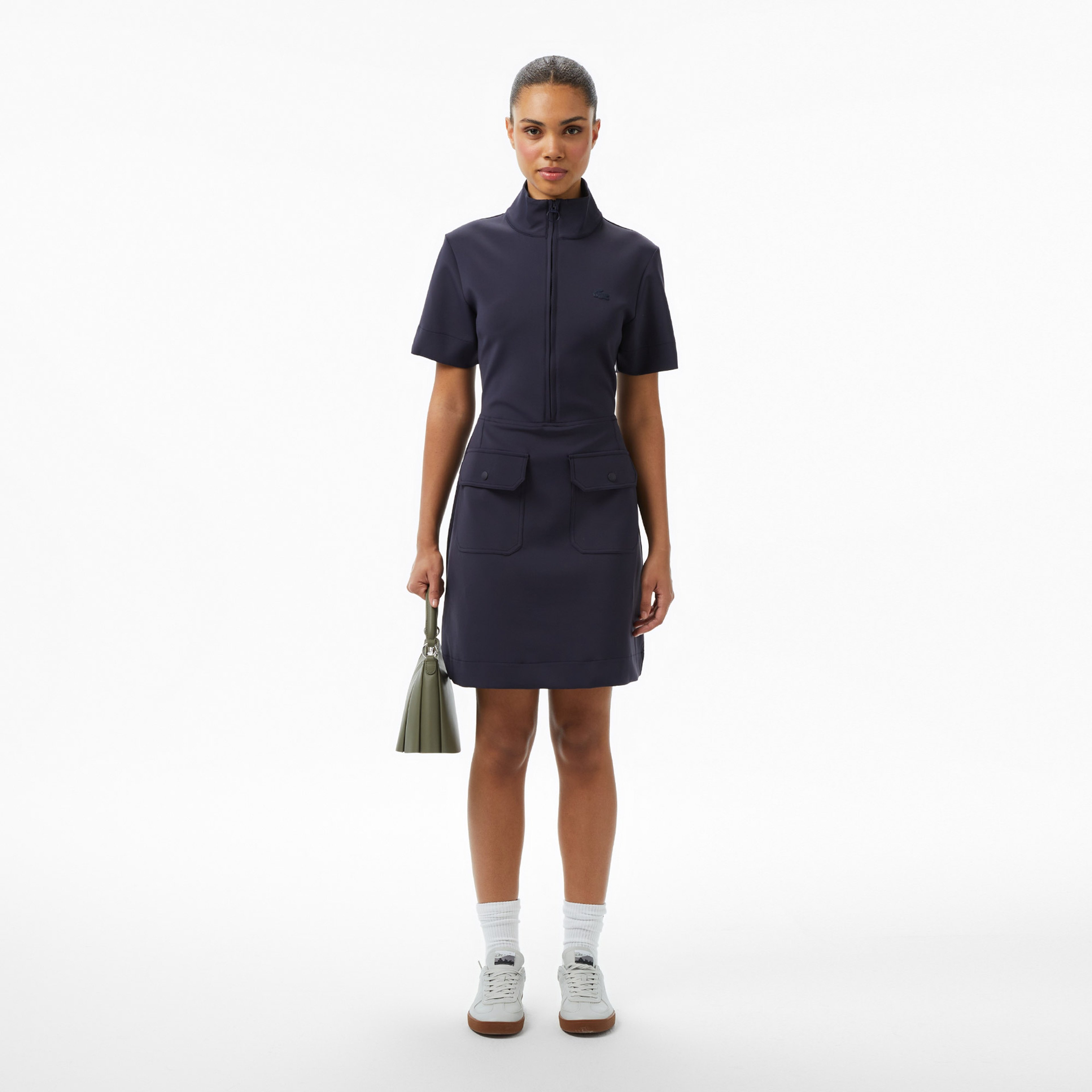 Kadın Classic Fit Kısa Kollu Dik Yaka Lacivert Elbise