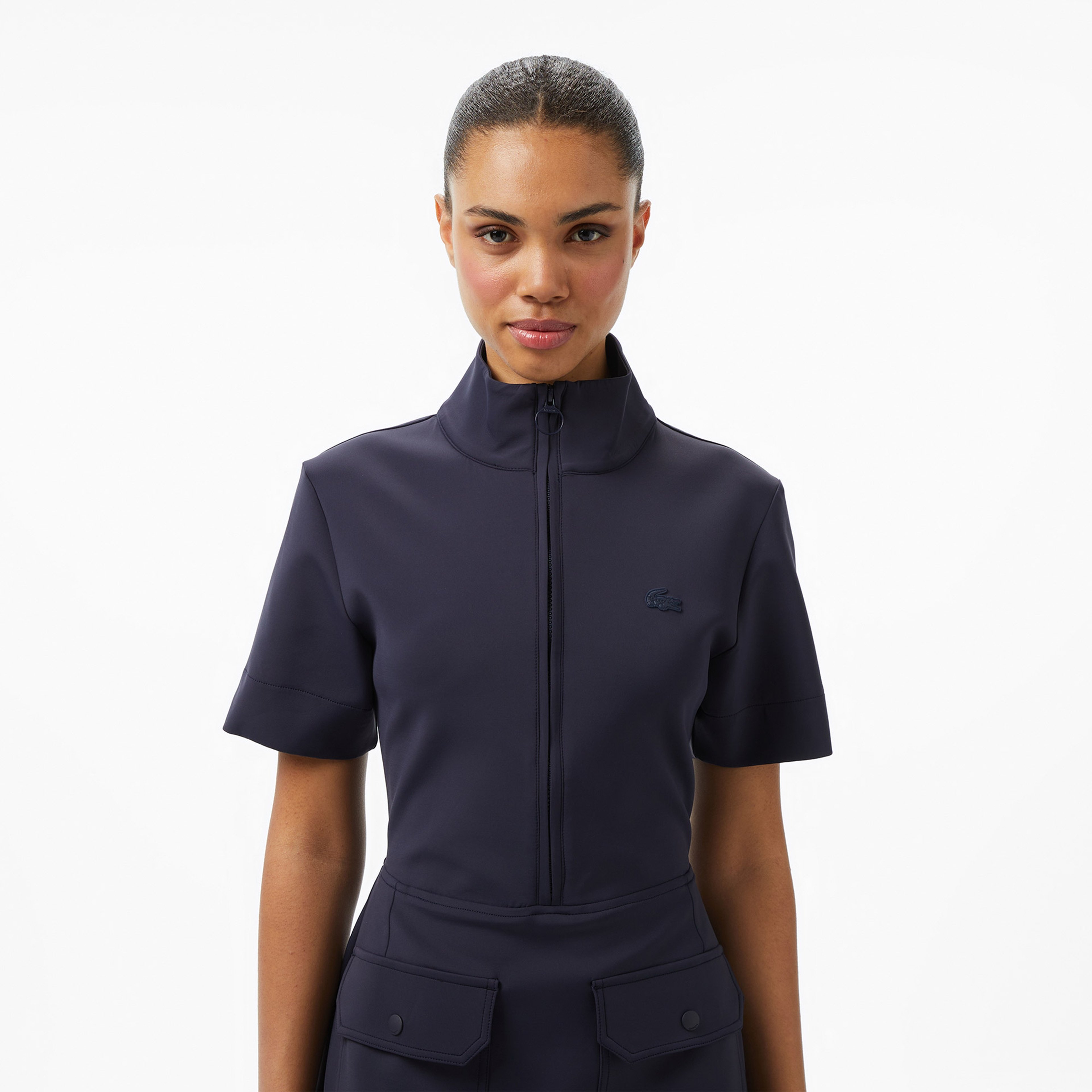 Kadın Classic Fit Kısa Kollu Dik Yaka Lacivert Elbise