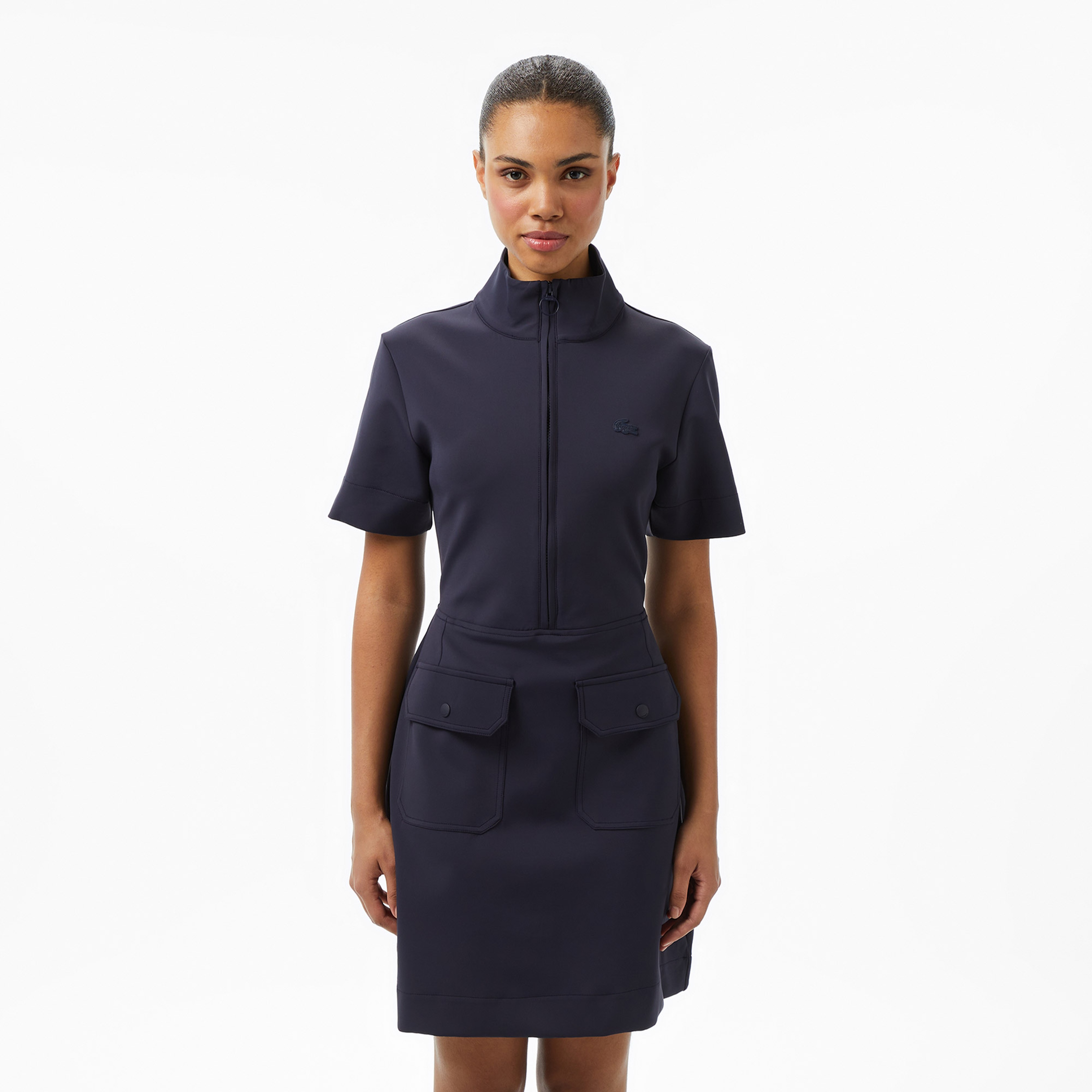 Kadın Classic Fit Kısa Kollu Dik Yaka Lacivert Elbise