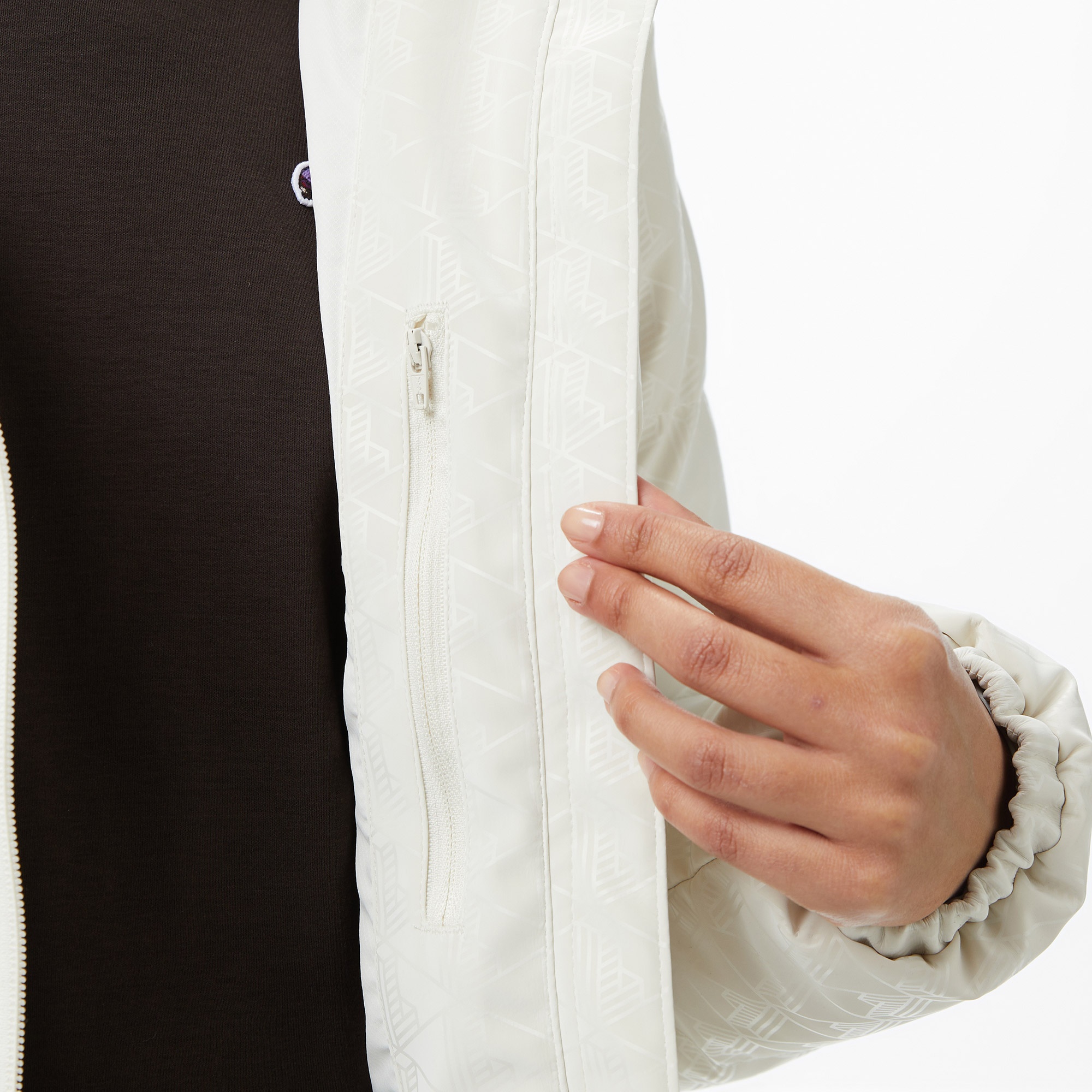 Kadın Kapüşonlu Monogram Beyaz Mont