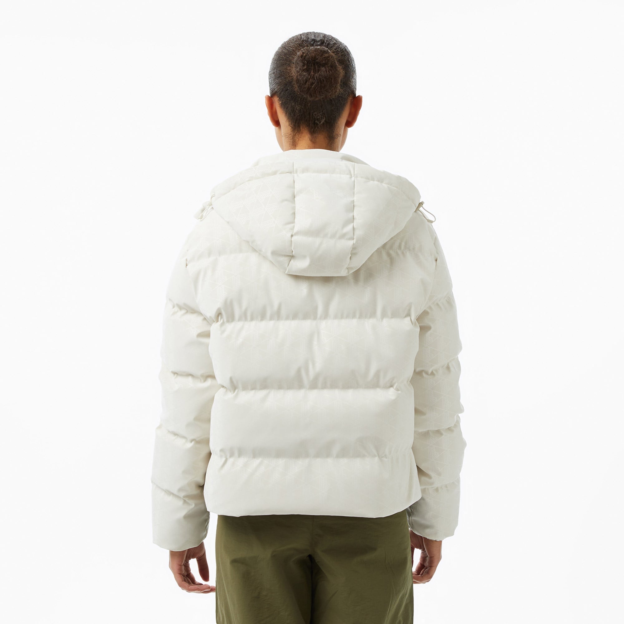 Kadın Kapüşonlu Monogram Beyaz Mont