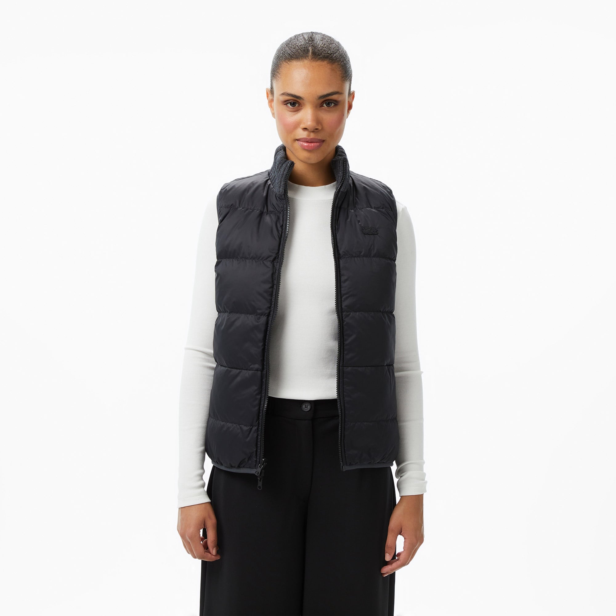 Kadın Regular Fit Dik Yaka Kapitone Çift Taraflı Gri Yelek