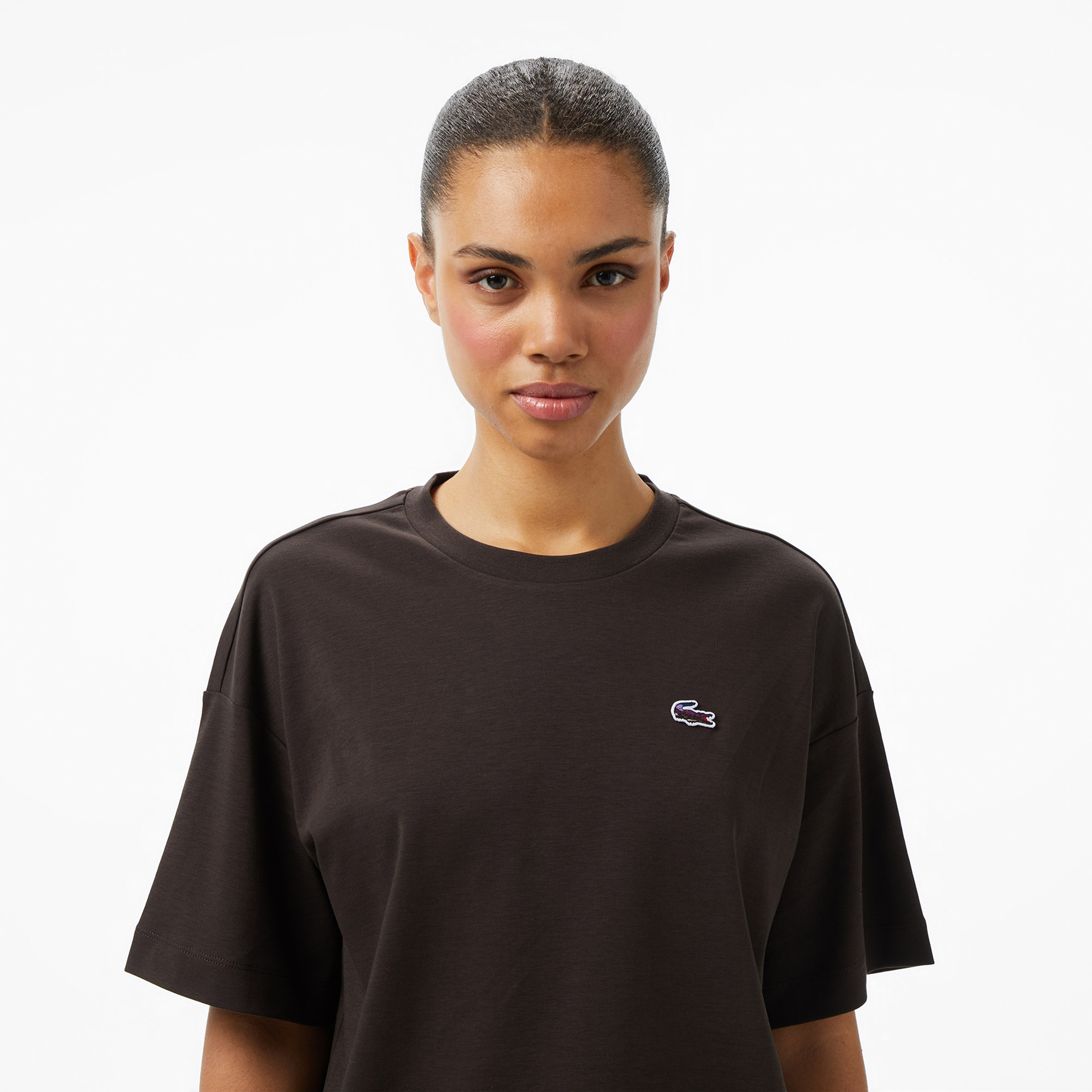 Kadın Relaxed Fit Bisiklet Yaka Kahverengi T-Shirt