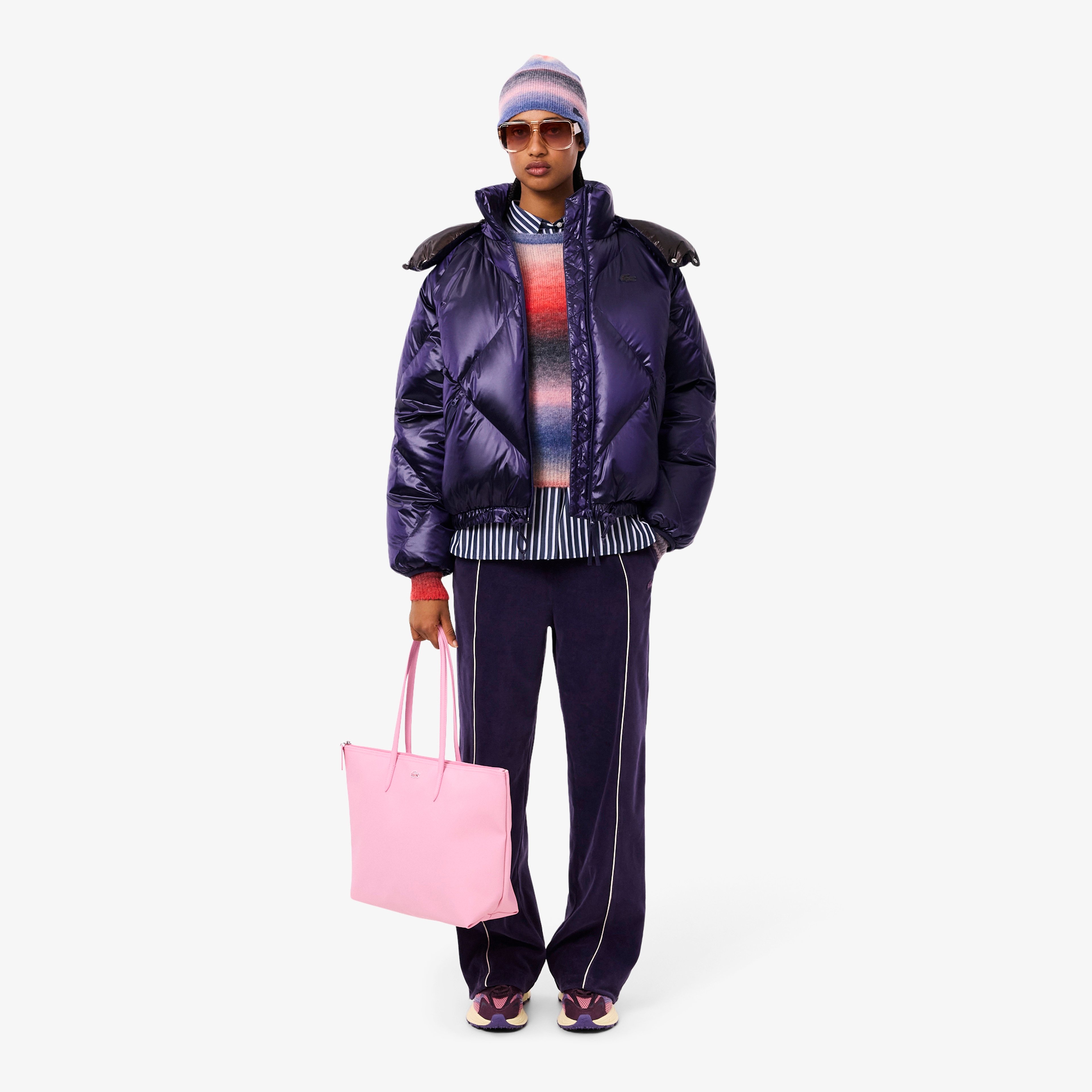 Kadın Oversize Fit Kapüşonlu Kapitone Mor Mont