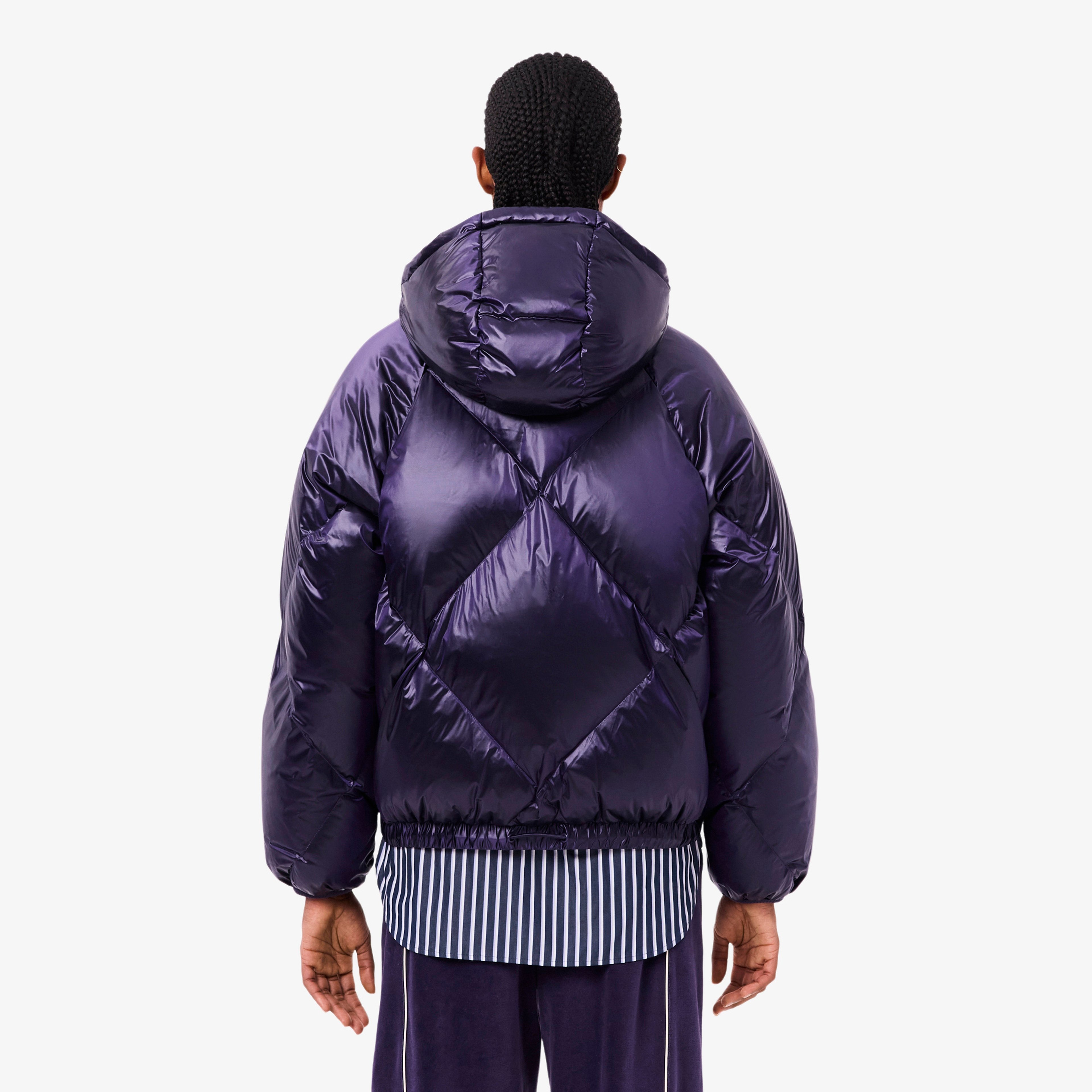 Kadın Oversize Fit Kapüşonlu Kapitone Mor Mont