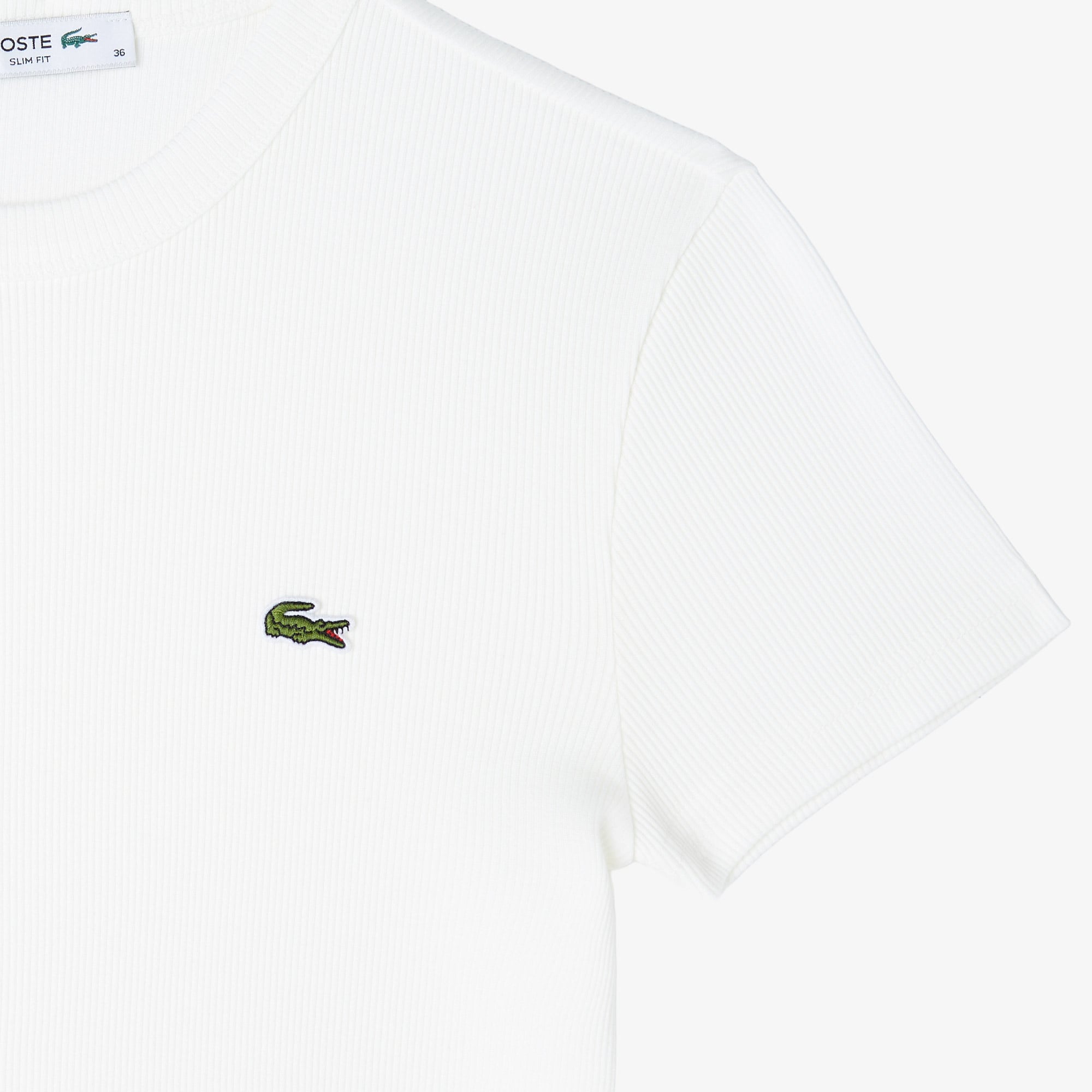 Lacoste Kadın Slim Fit Bisiklet Yaka Beyaz T-Shirt görsel 6