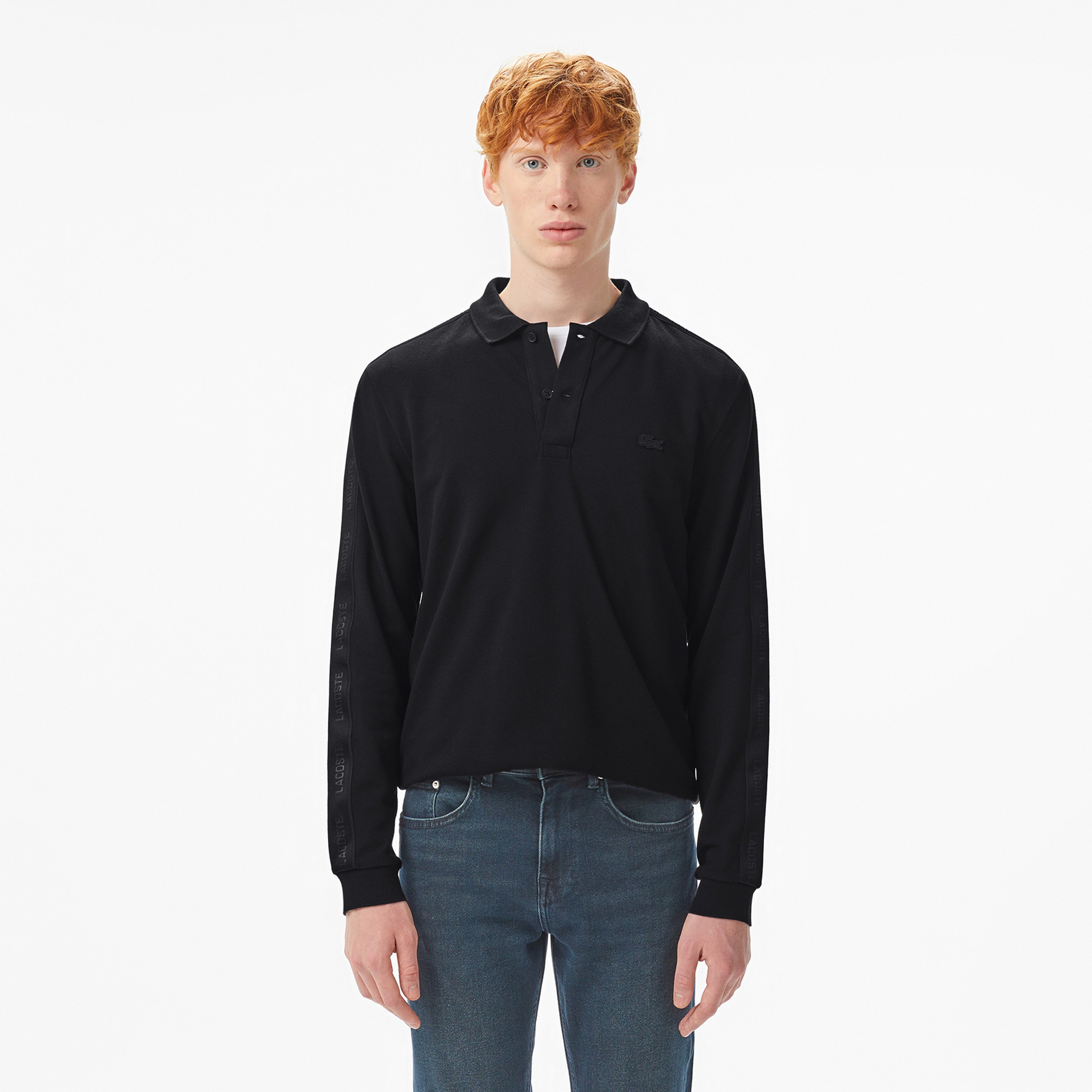 Erkek Regular Fit Uzun Kollu Siyah Polo