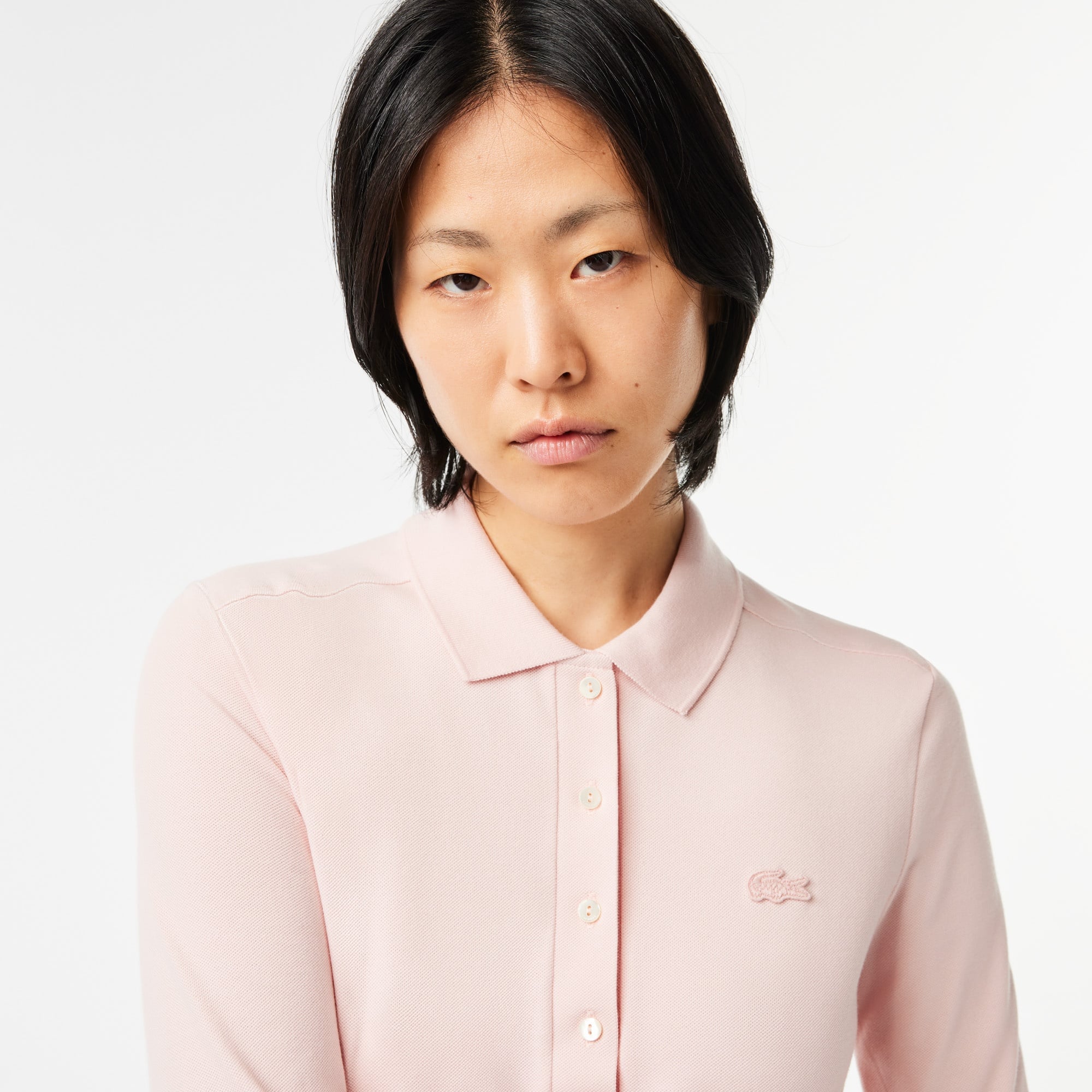 Kadın Slim Fit Uzun Kollu Pembe Polo