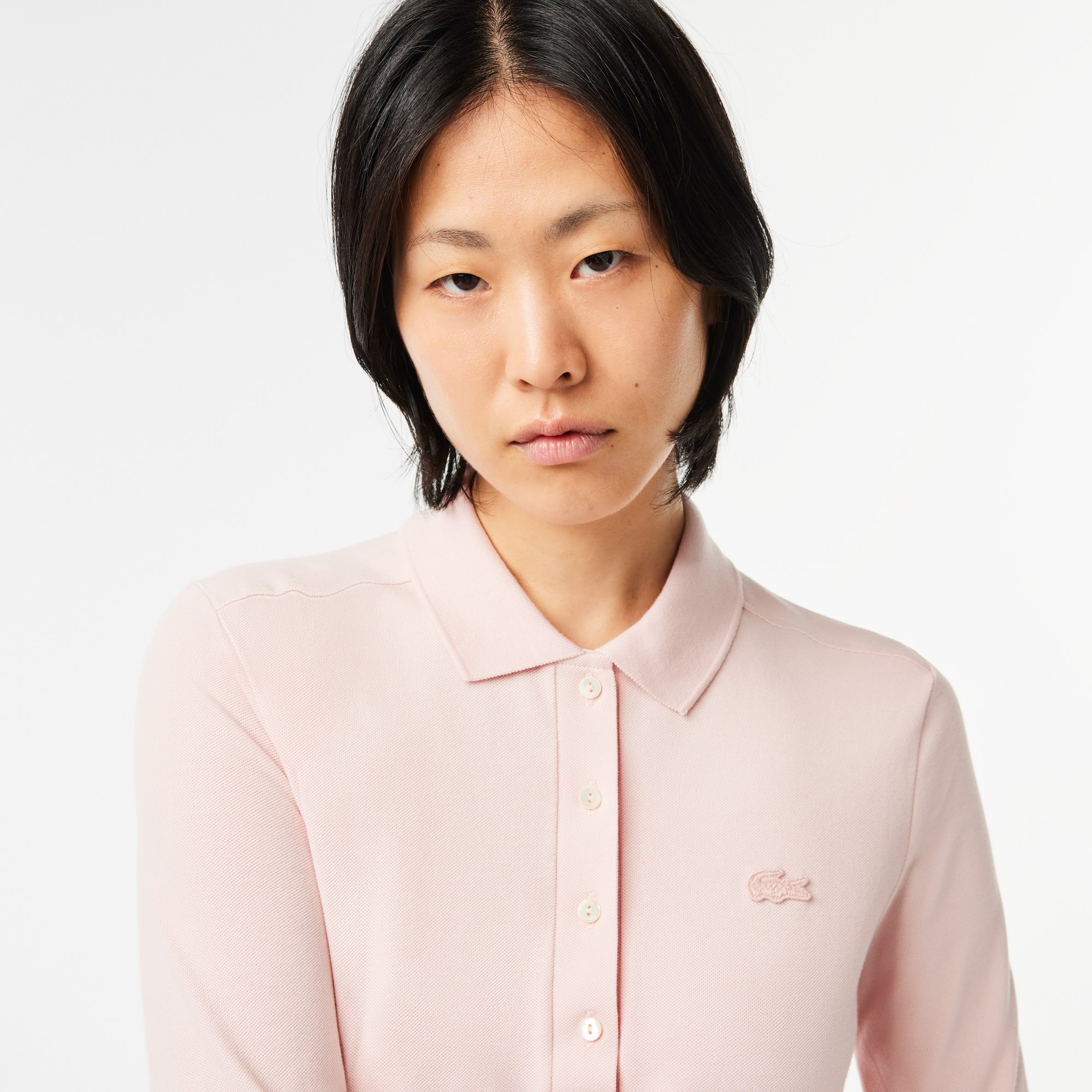 Kadın Slim Fit Uzun Kollu Pembe Polo