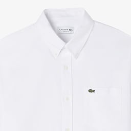 Erkek Regular Fit Düğmeli Yaka Organik Pamuk Beyaz Gömlek Beyaz