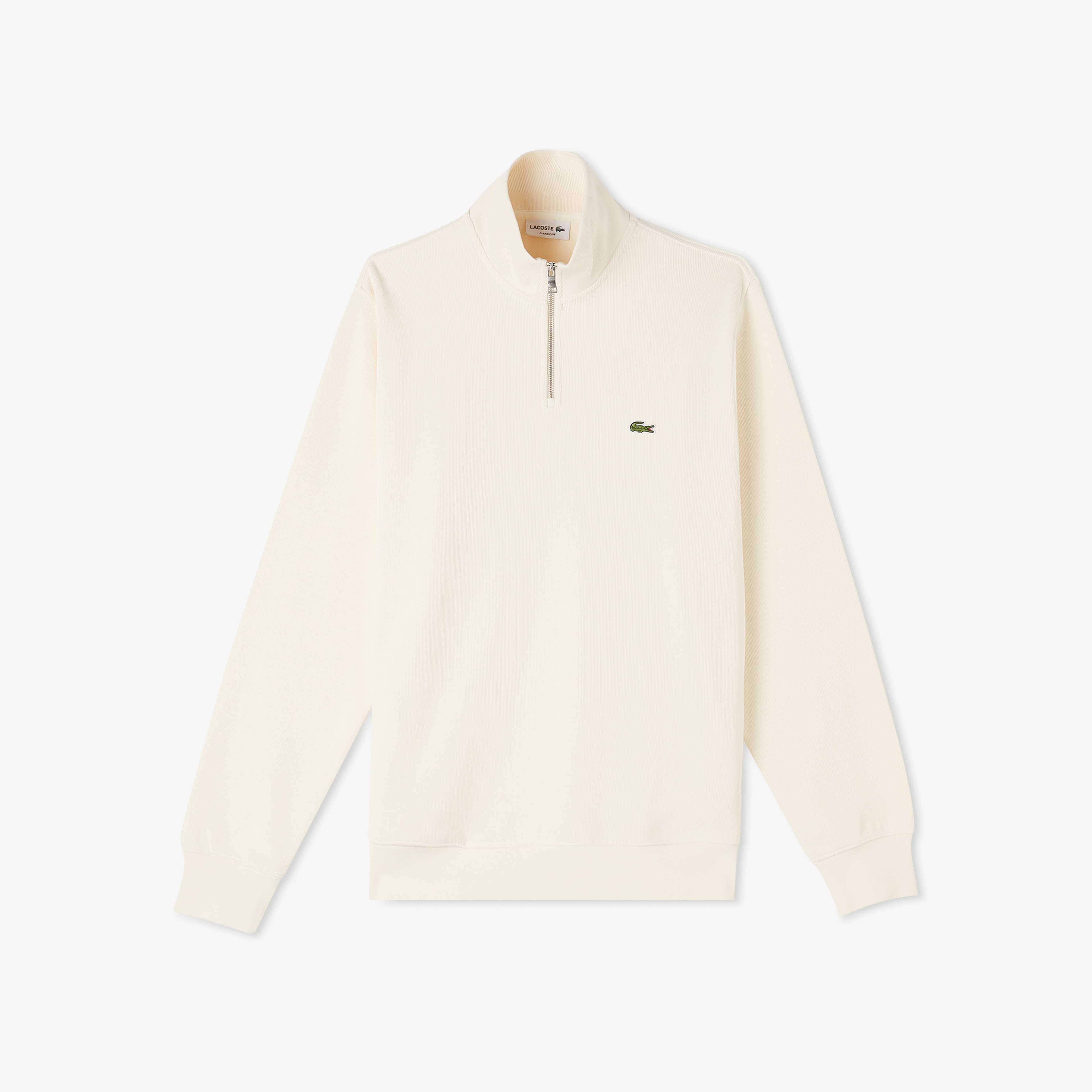 Erkek Classic Fit Yarım Fermuarlı Krem Sweatshirt