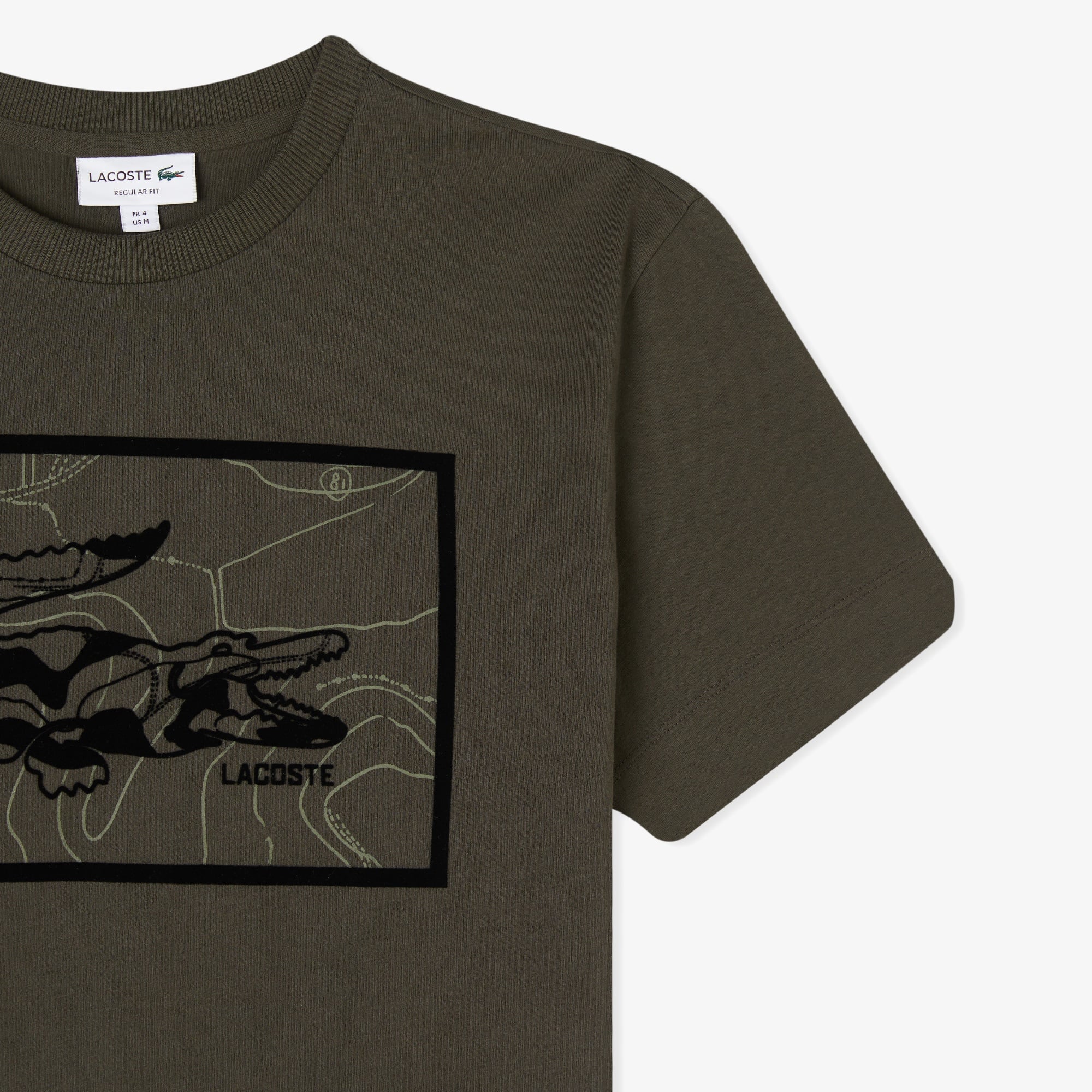 Erkek Bisiklet Yaka Baskılı Haki T-Shirt