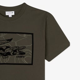 Erkek Bisiklet Yaka Baskılı Haki T-Shirt Yeşil