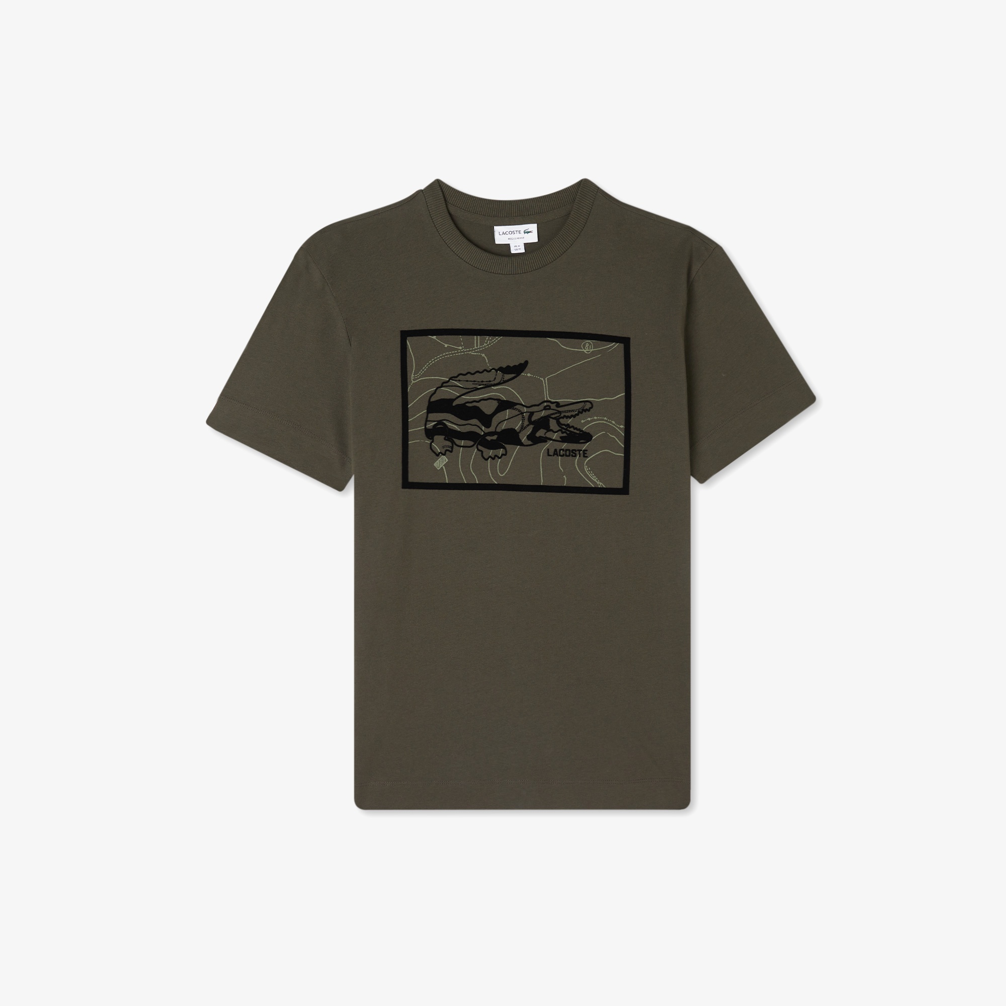 Erkek Bisiklet Yaka Baskılı Haki T-Shirt