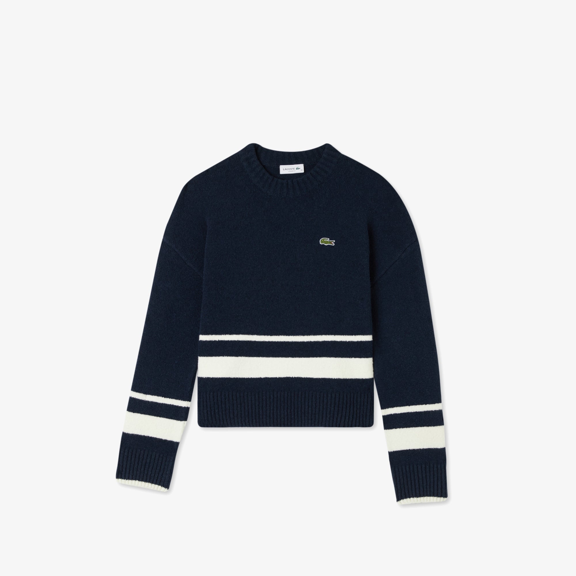 Kadın Loose Fit Bisiklet Yaka Çizgili Lacivert Kazak