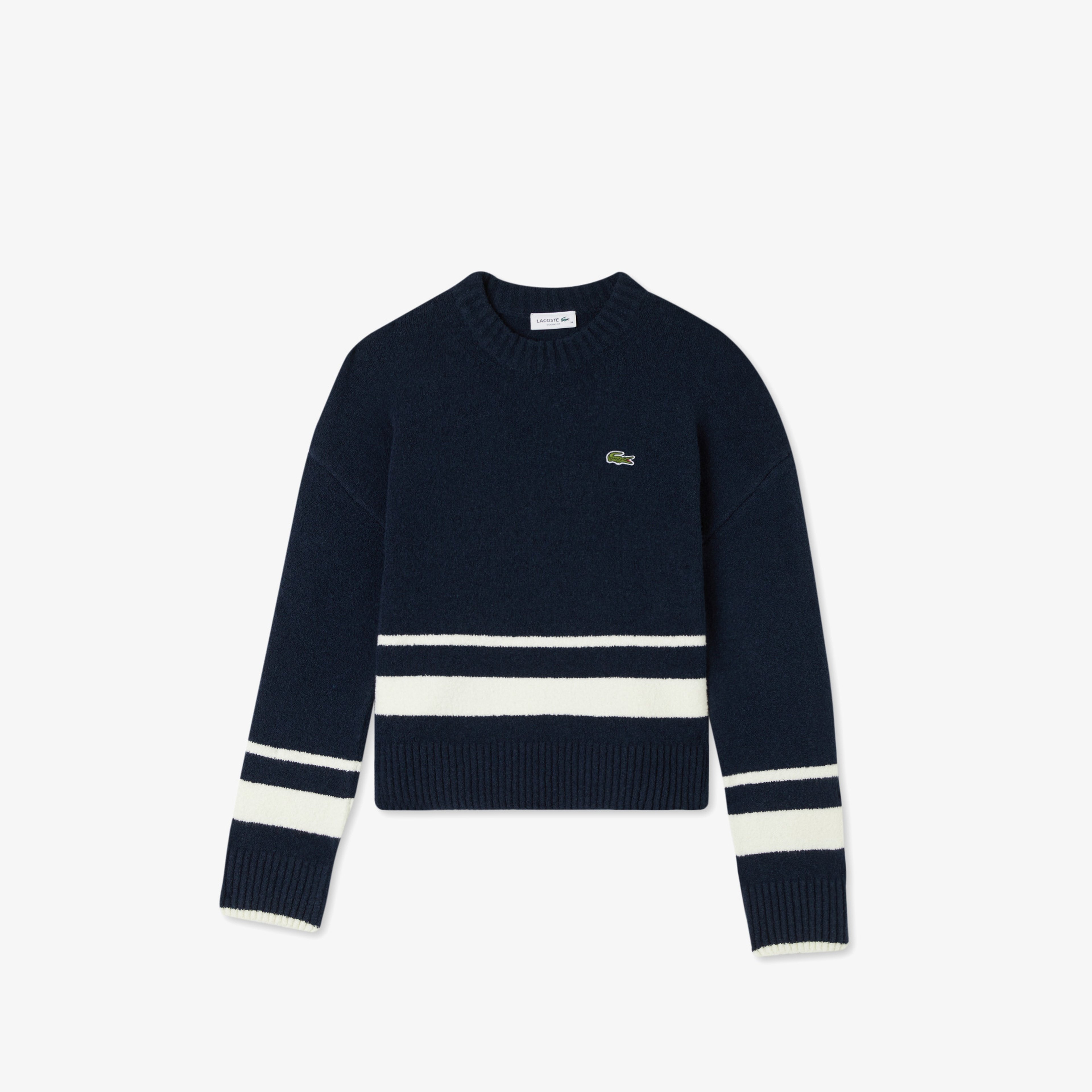 Kadın Loose Fit Bisiklet Yaka Çizgili Lacivert Kazak