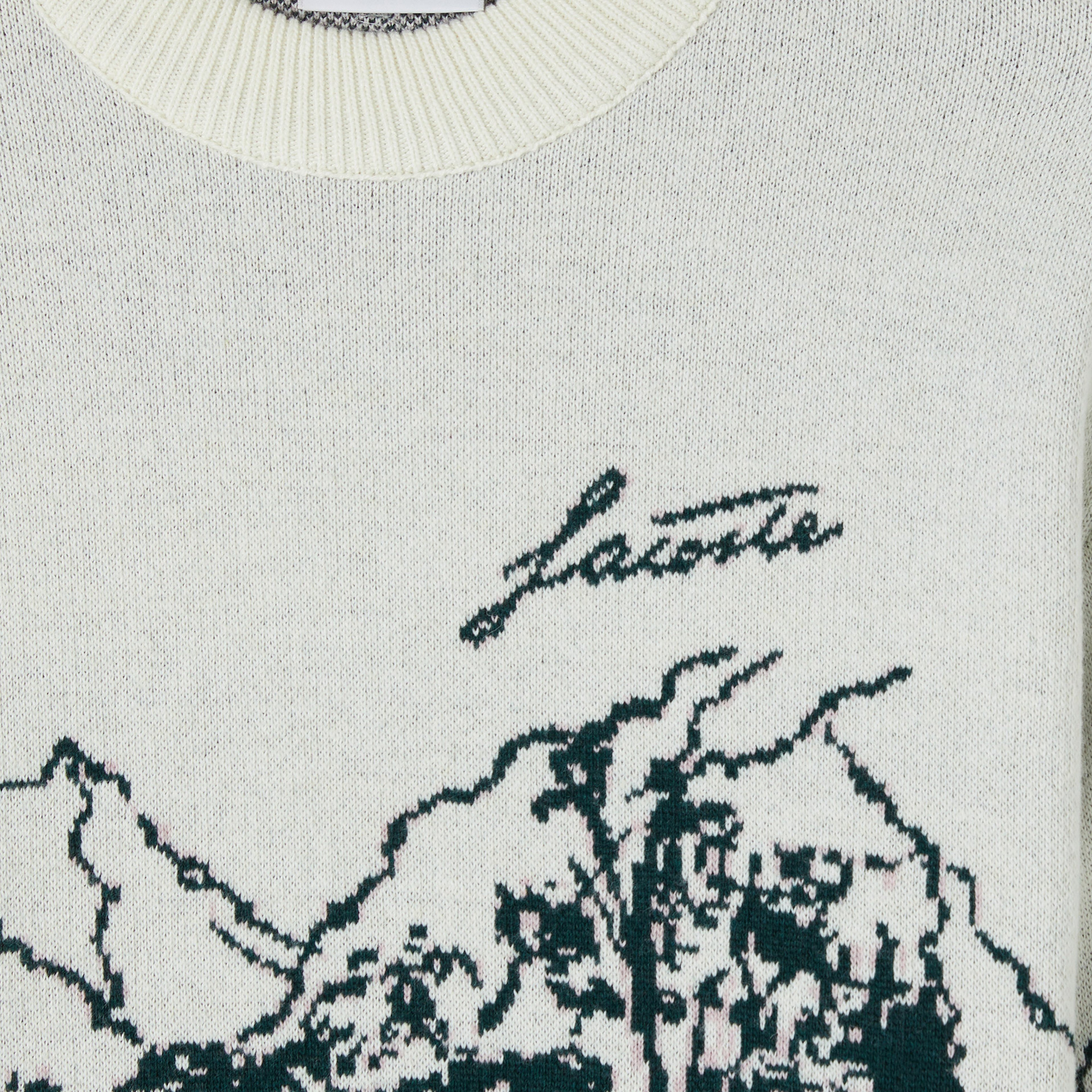 Kadın Relaxed Fit Bisiklet Yaka Desenli Krem Kazak