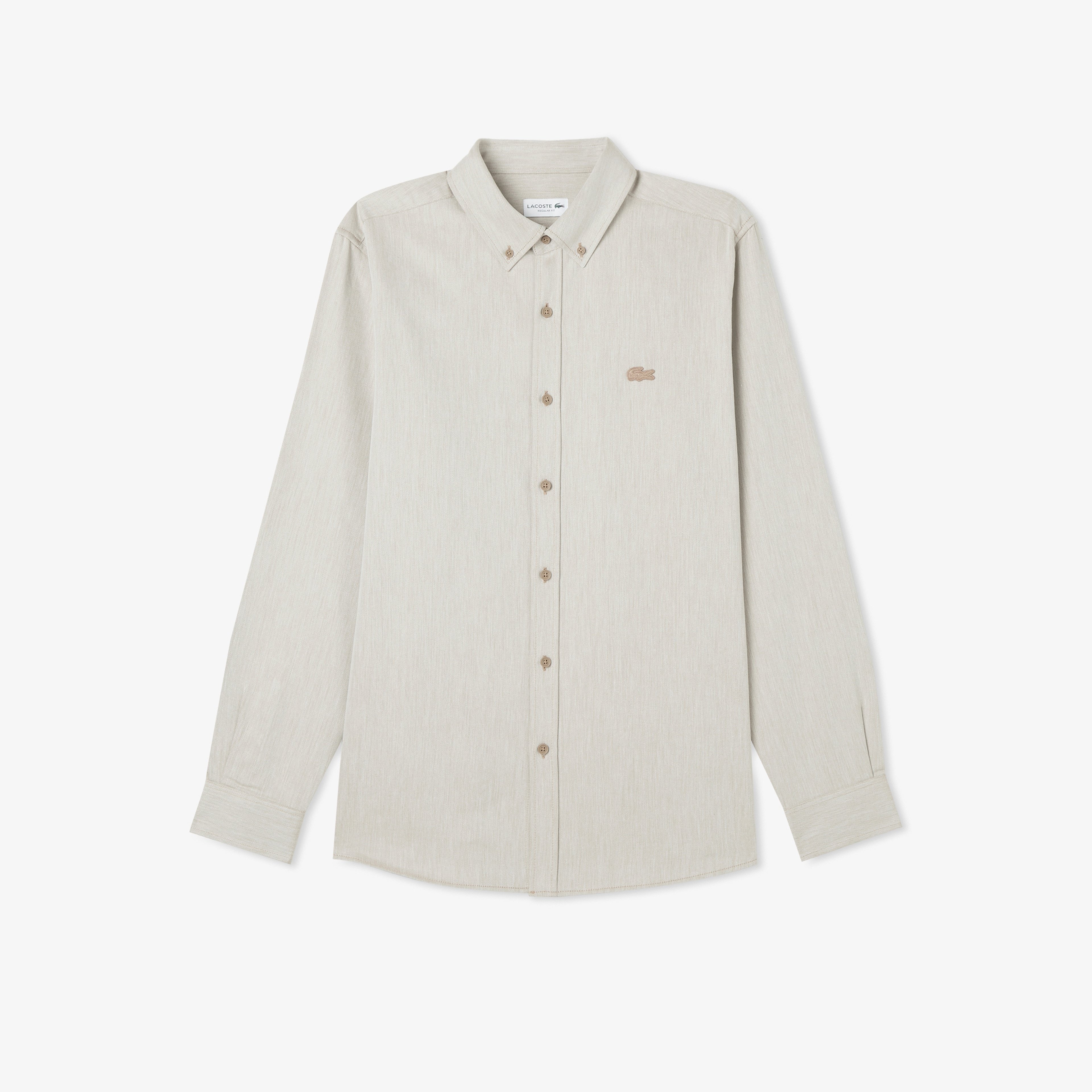 Erkek Regular Fit Düğmeli Yaka Bej Gömlek