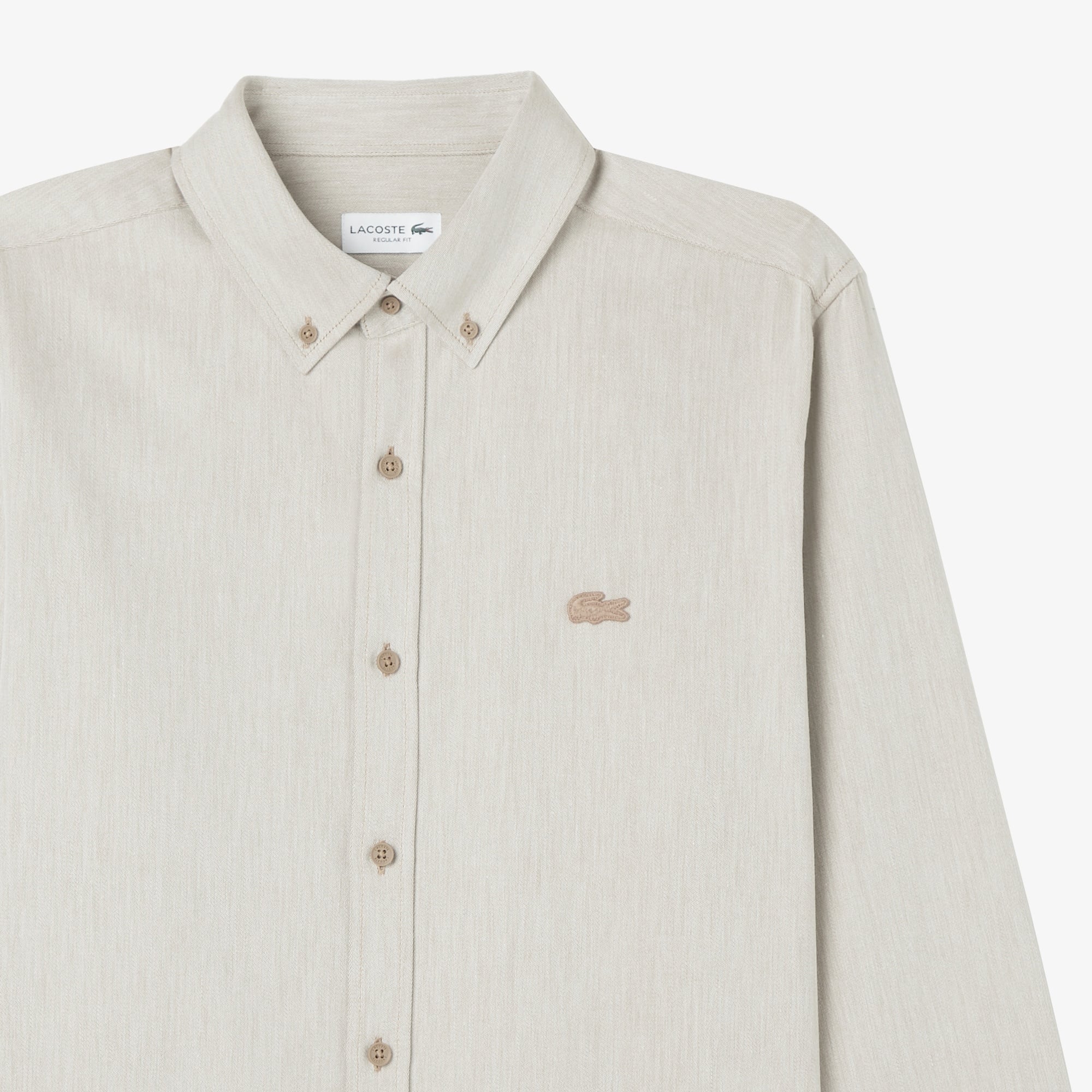 Erkek Regular Fit Düğmeli Yaka Bej Gömlek