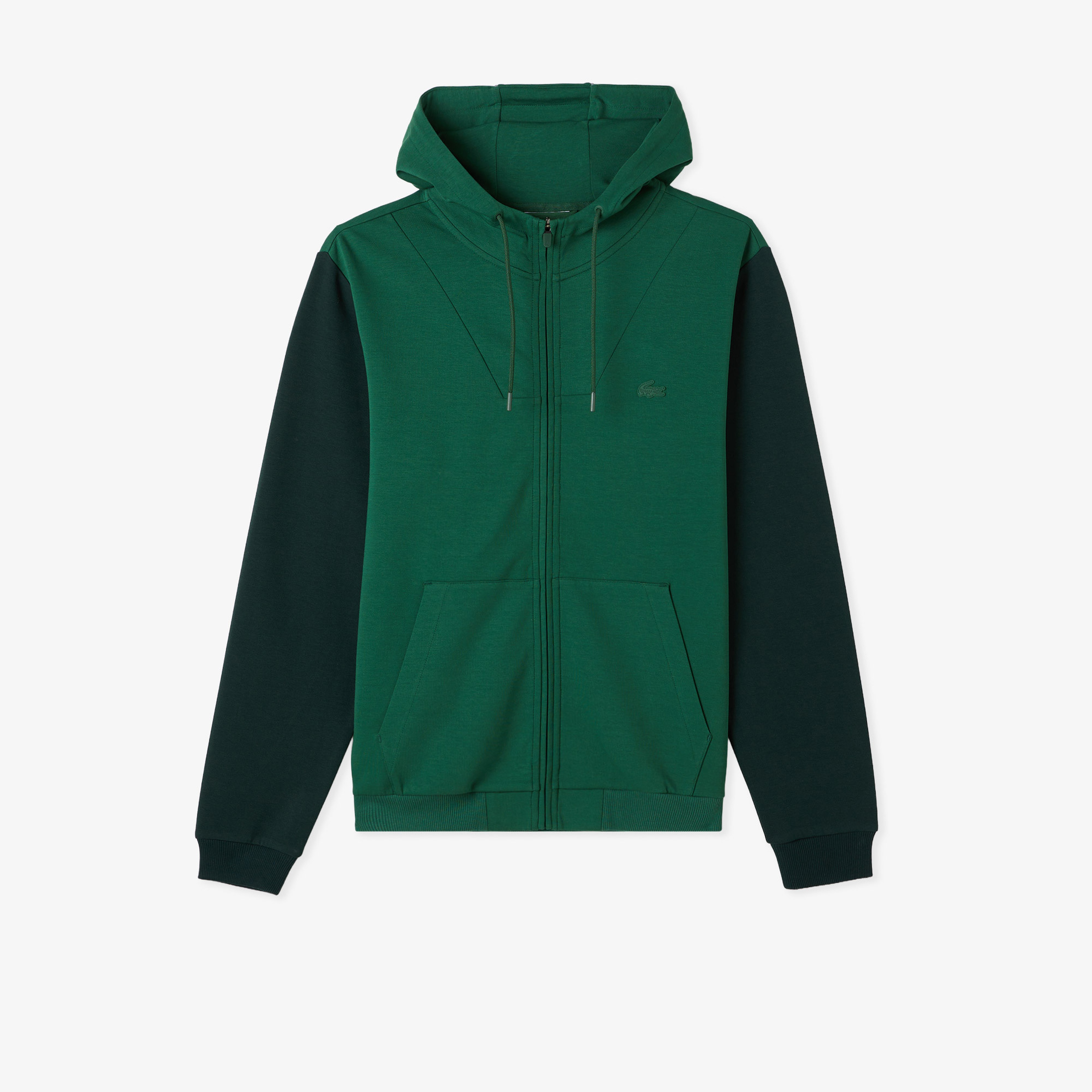 Erkek Slim Fit Kapüşonlu Renk Bloklu Yeşil Sweatshirt