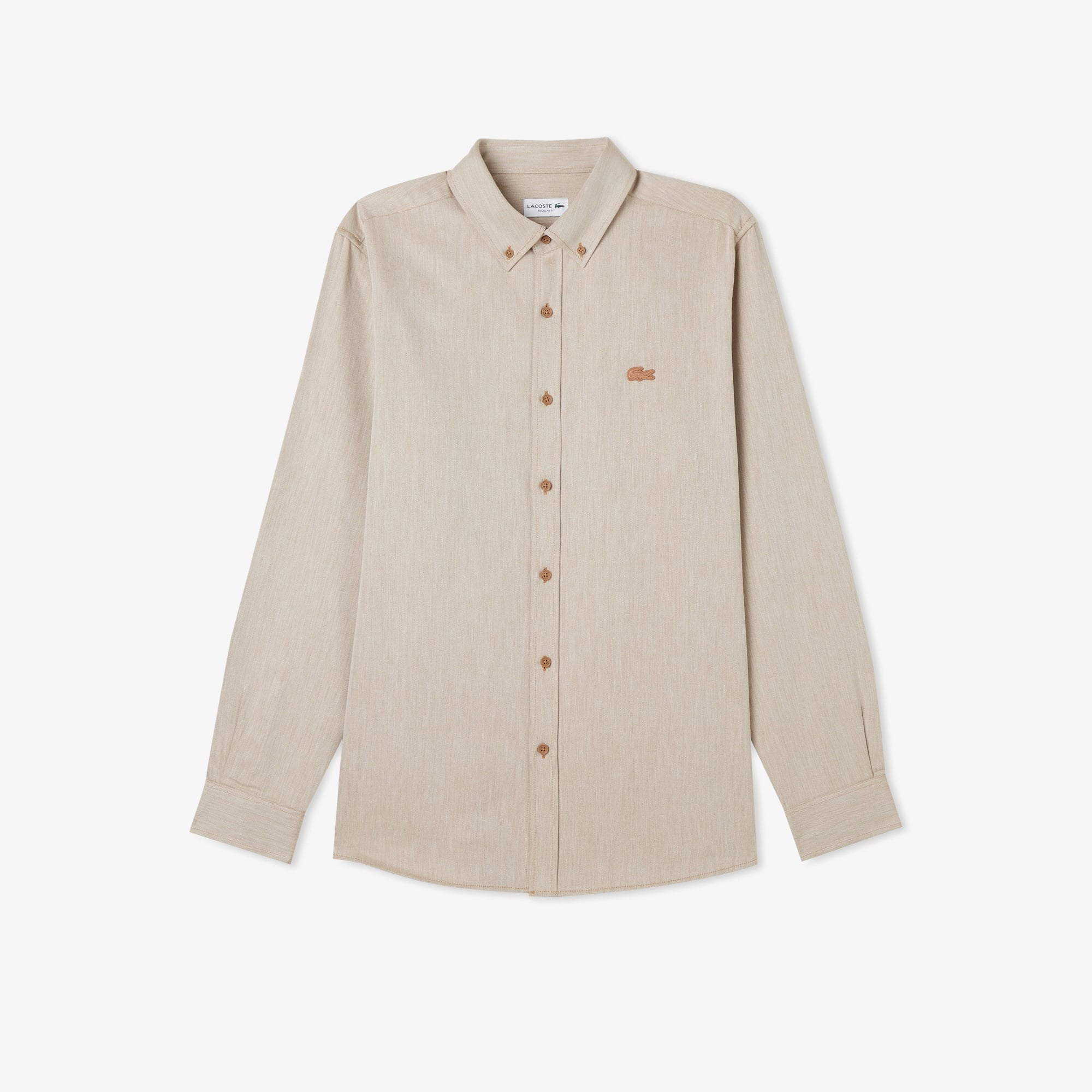 Erkek Regular Fit Düğmeli Yaka Bej Gömlek