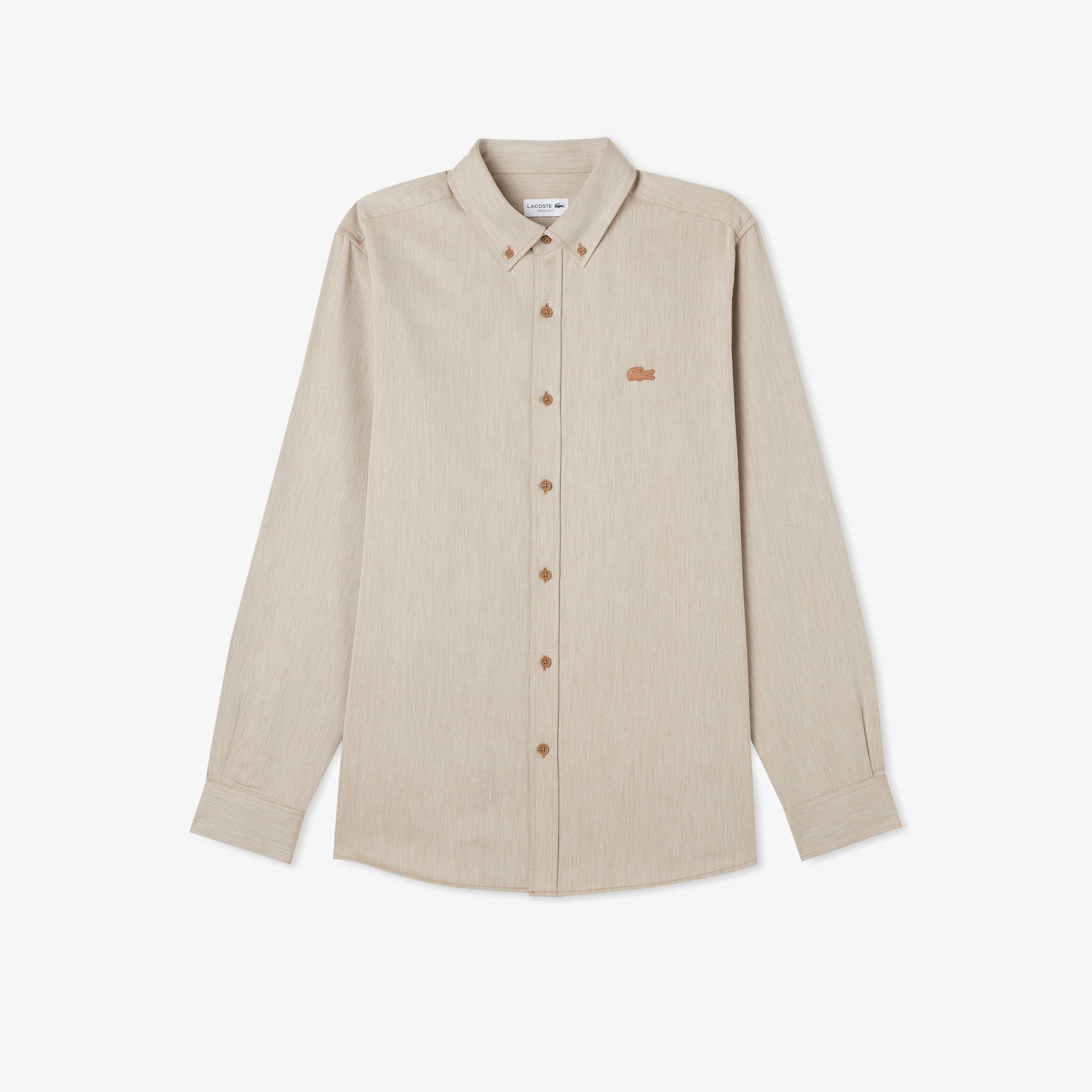 Erkek Regular Fit Düğmeli Yaka Bej Gömlek