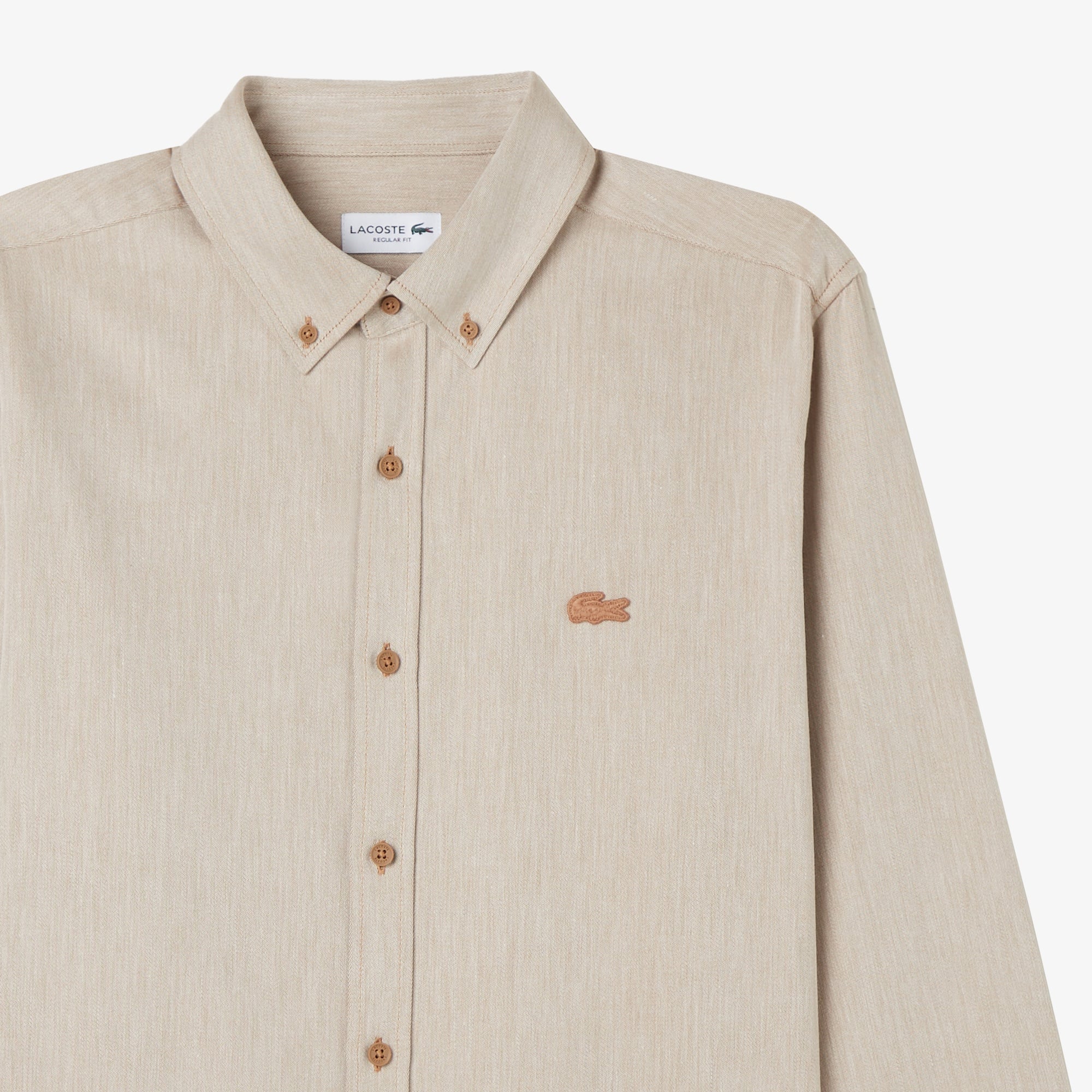 Erkek Regular Fit Düğmeli Yaka Bej Gömlek