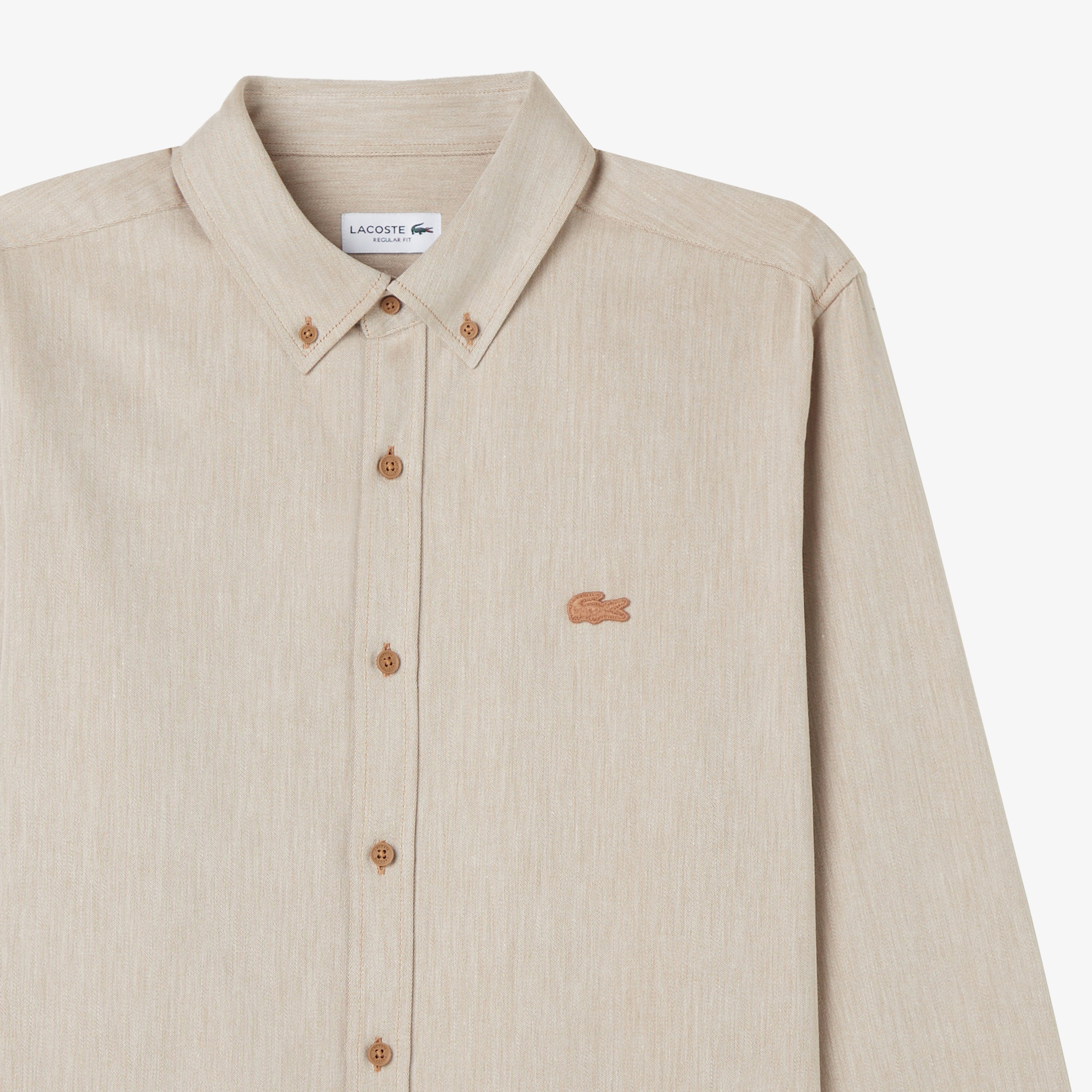 Erkek Regular Fit Düğmeli Yaka Bej Gömlek