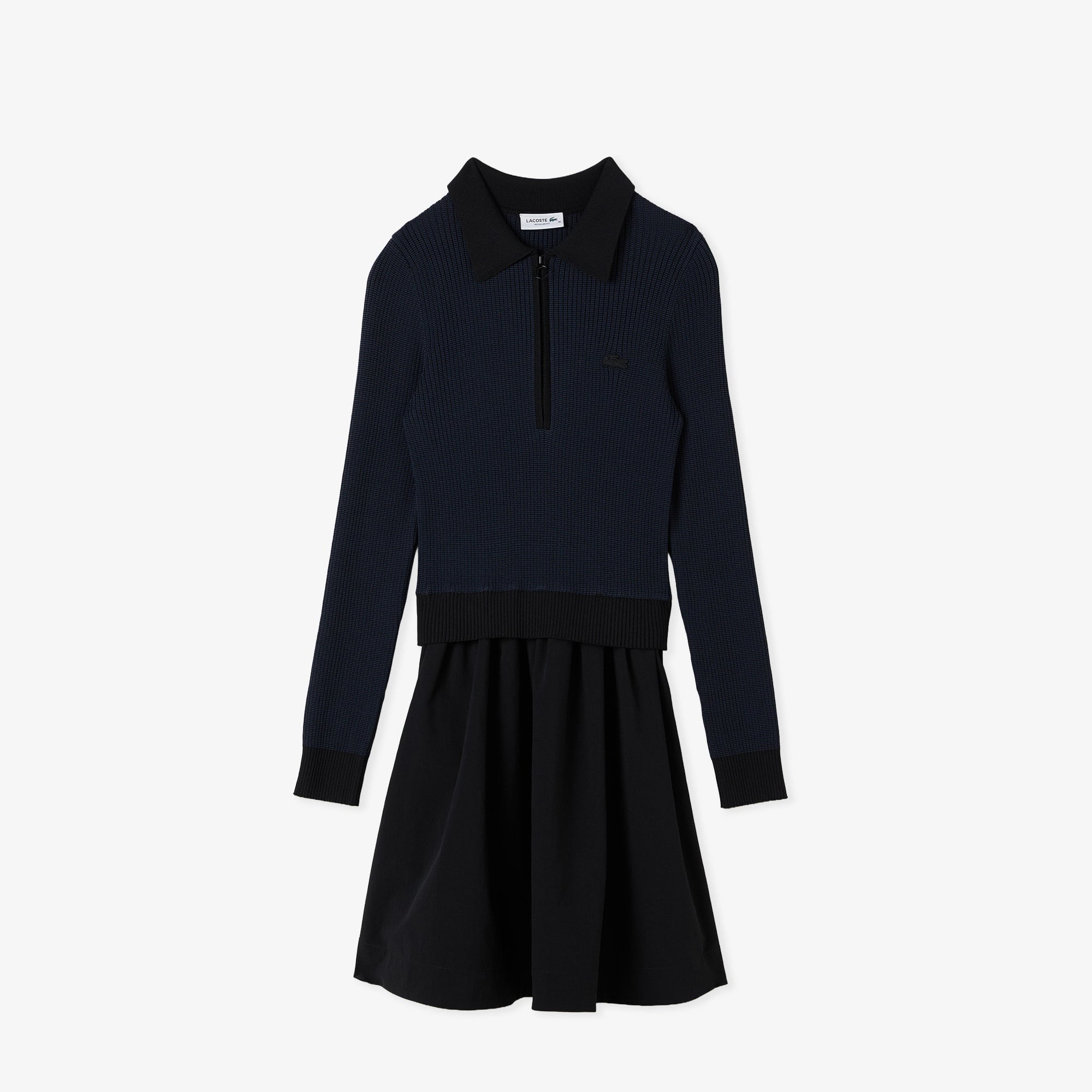 Kadın Classic Fit Uzun Kollu Yarım Fermuarlı Çizgili Siyah Elbise