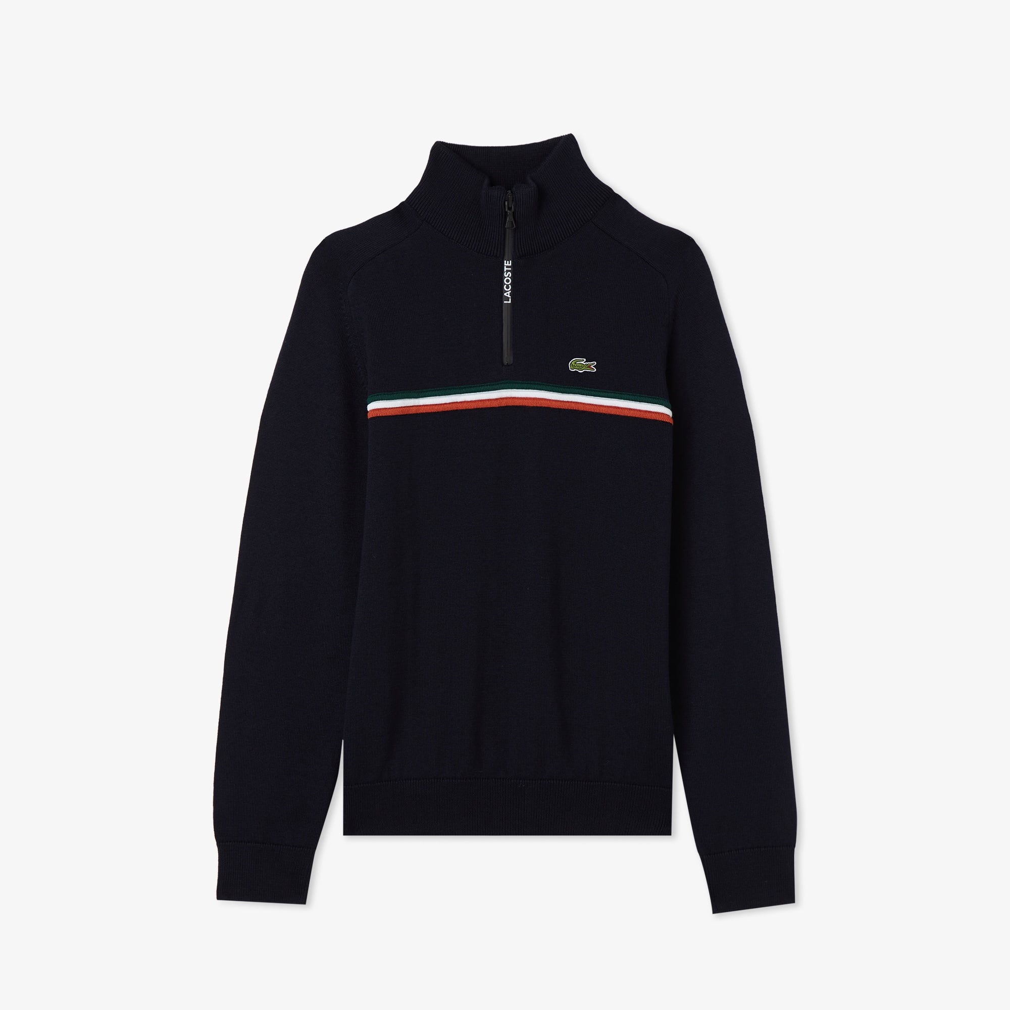 Erkek Classic Fit Yarım Fermuarlı Çizgili Lacivert Kazak