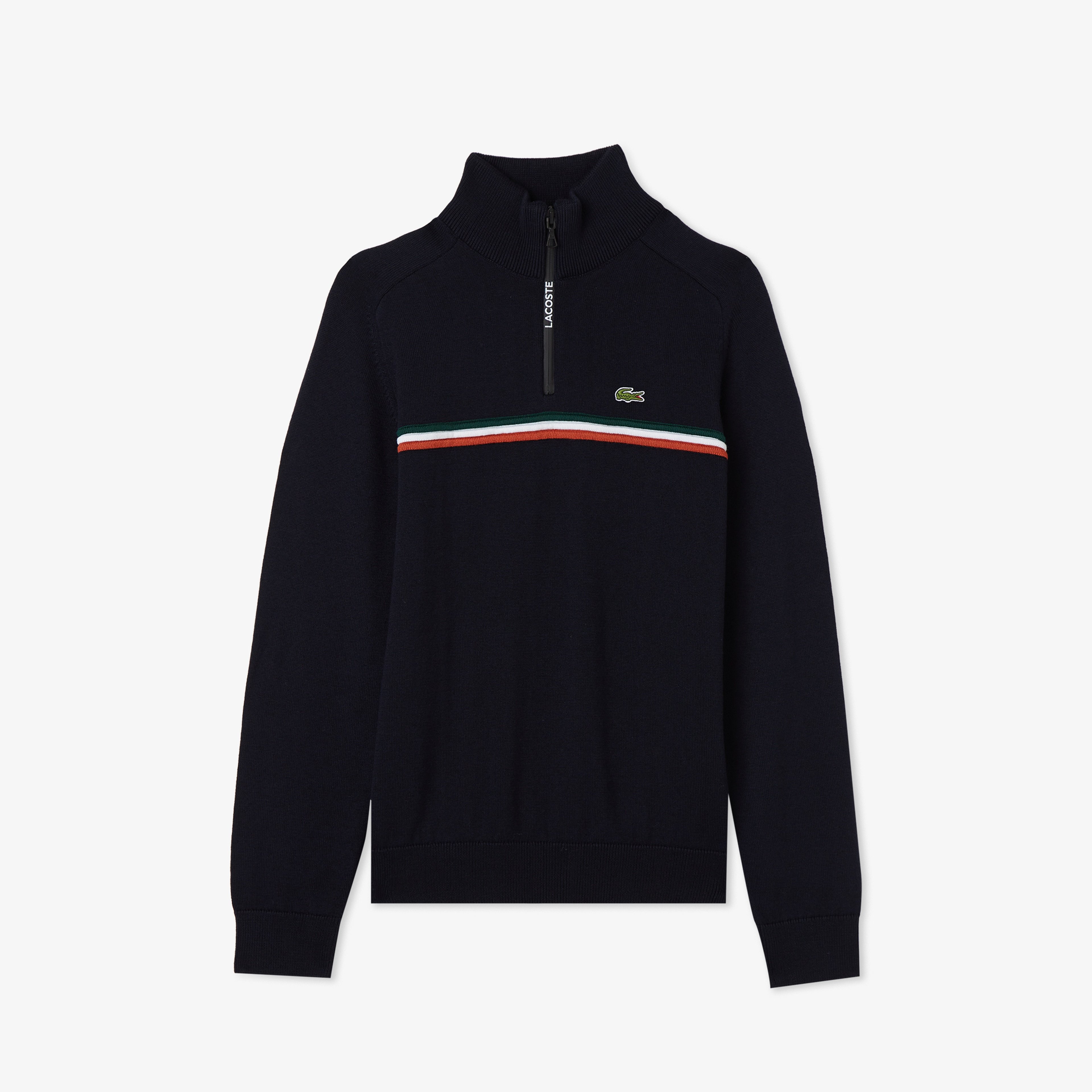 Erkek Classic Fit Yarım Fermuarlı Çizgili Lacivert Kazak