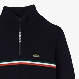 Erkek Classic Fit Yarım Fermuarlı Çizgili Lacivert Kazak Lacivert