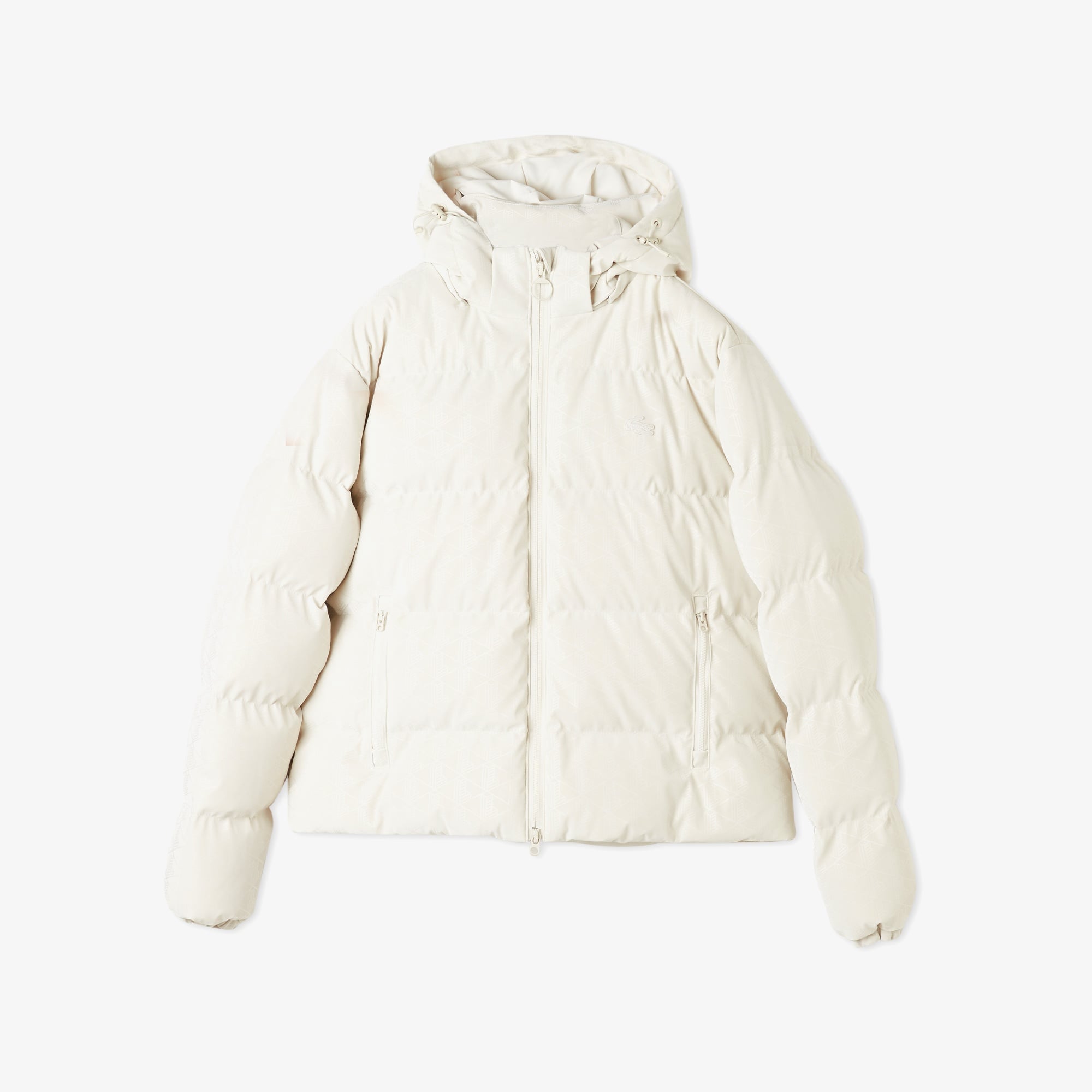 Kadın Kapüşonlu Monogram Beyaz Mont