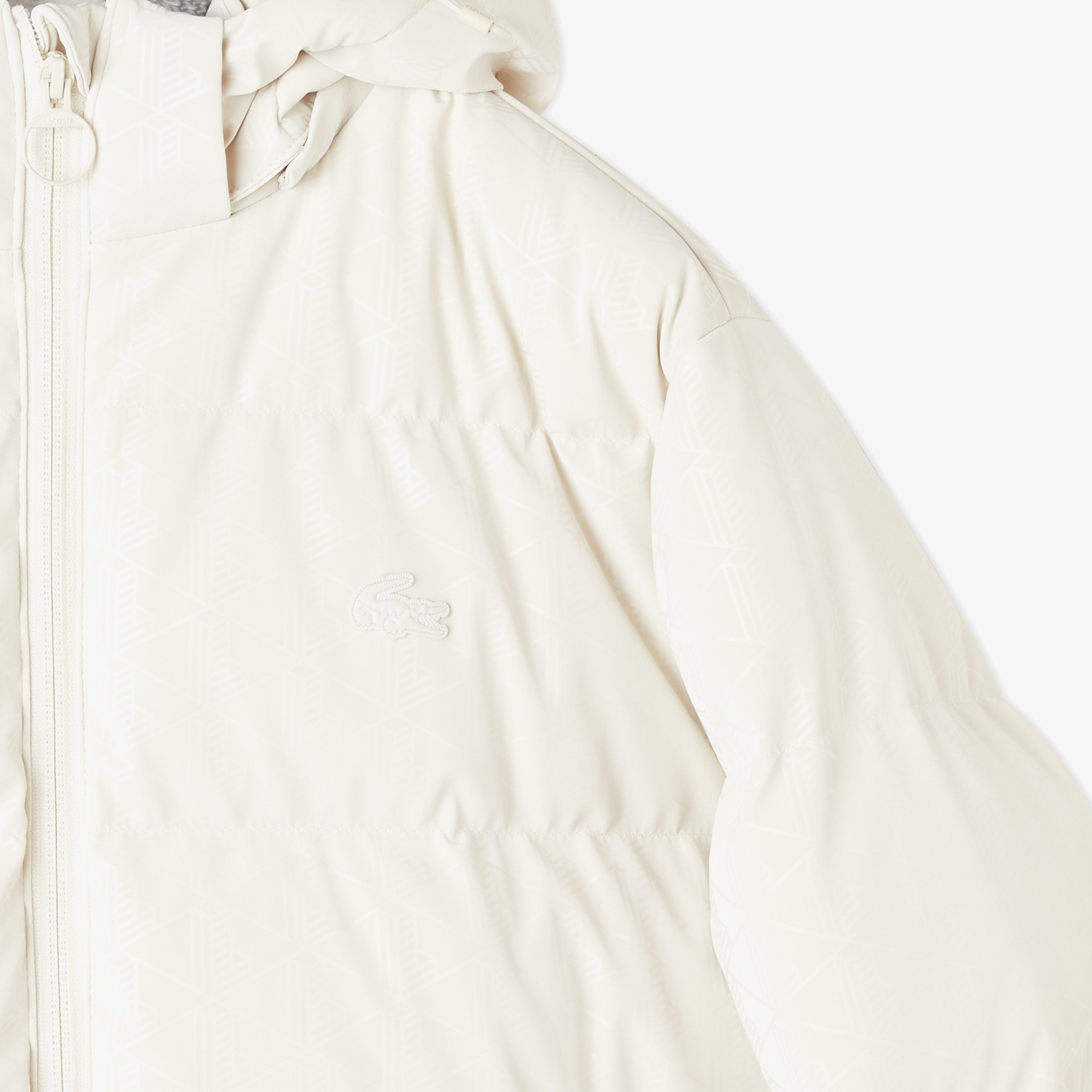 Kadın Kapüşonlu Monogram Beyaz Mont