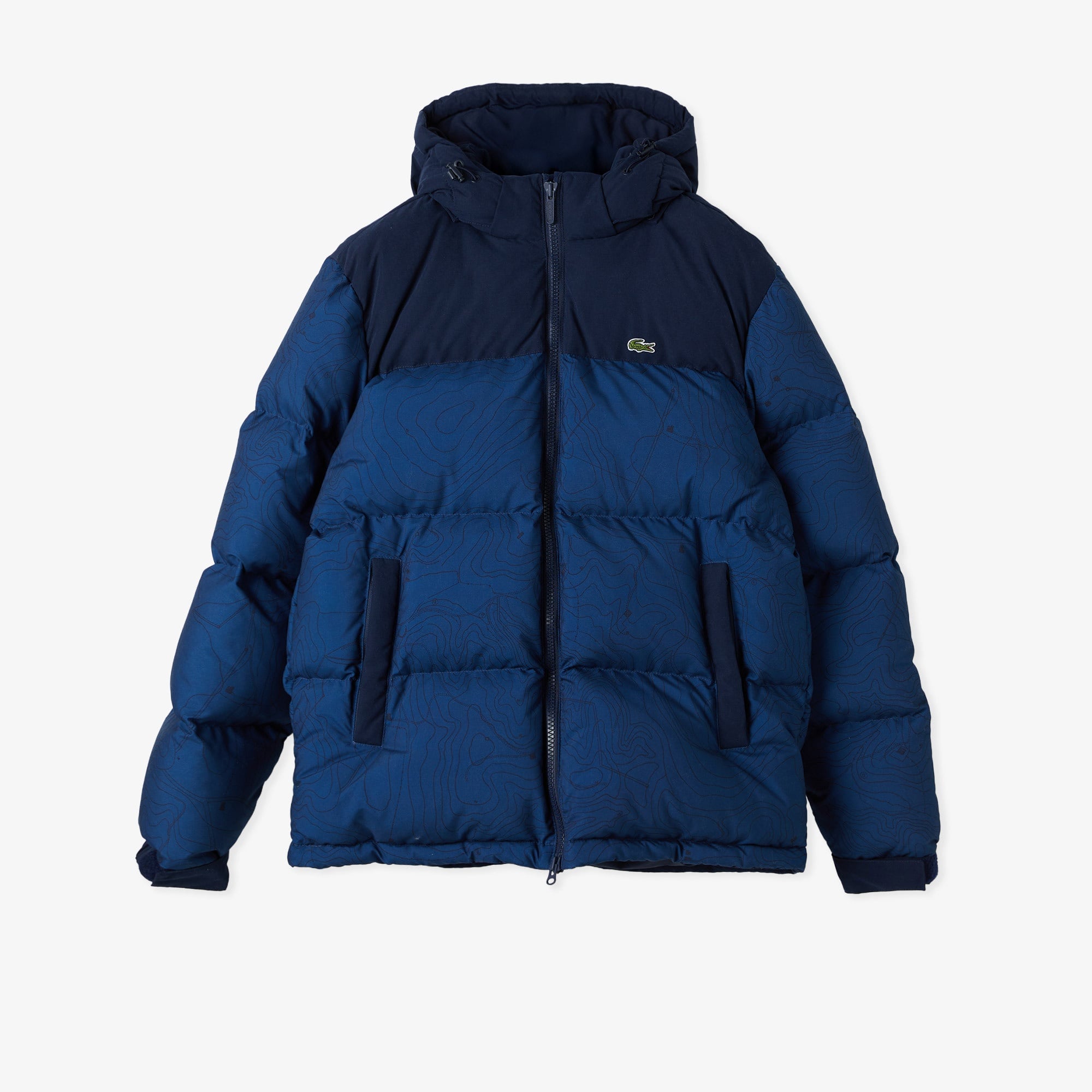 Erkek Kapüşonlu Renk Bloklu Lacivert Mont