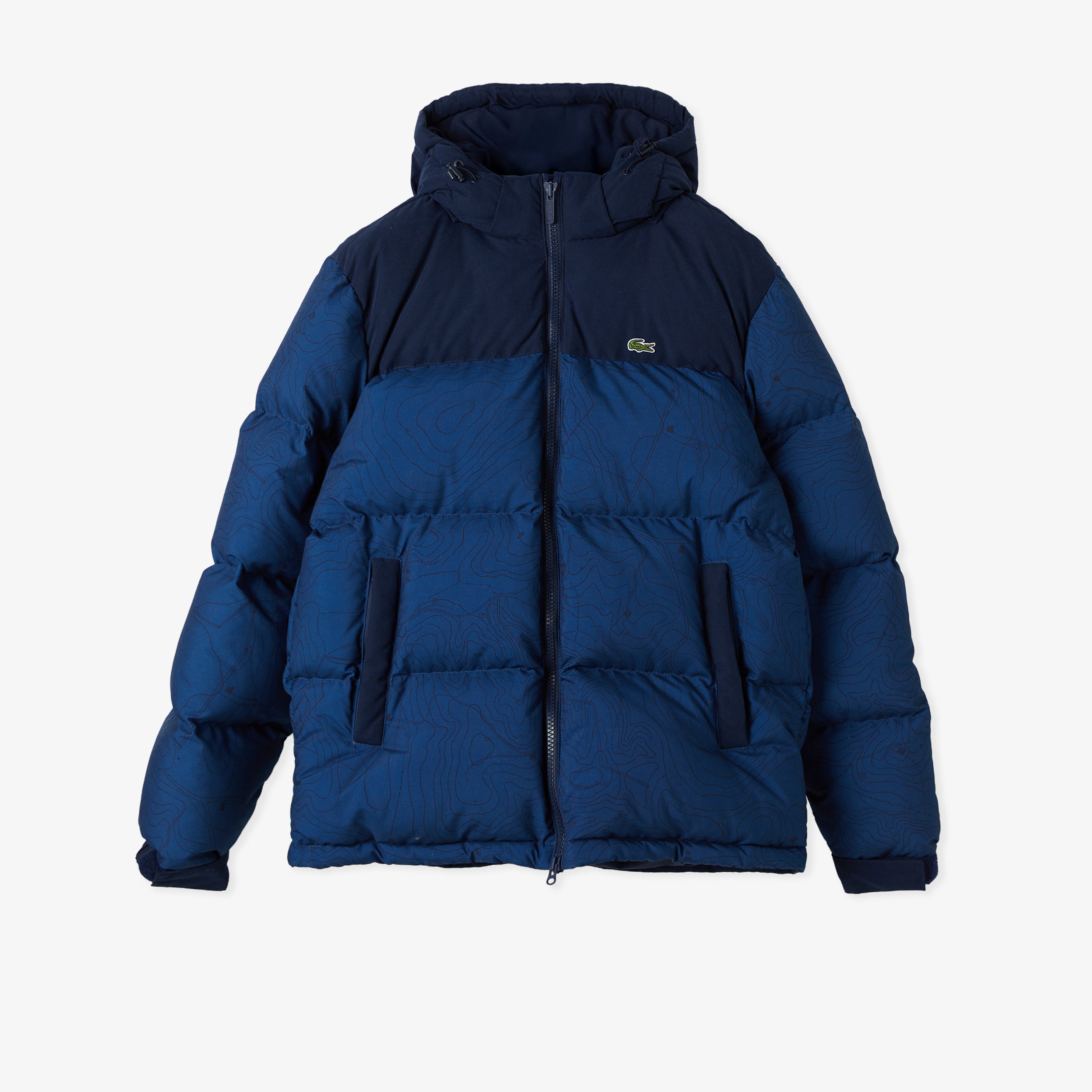 Erkek Kapüşonlu Renk Bloklu Lacivert Mont