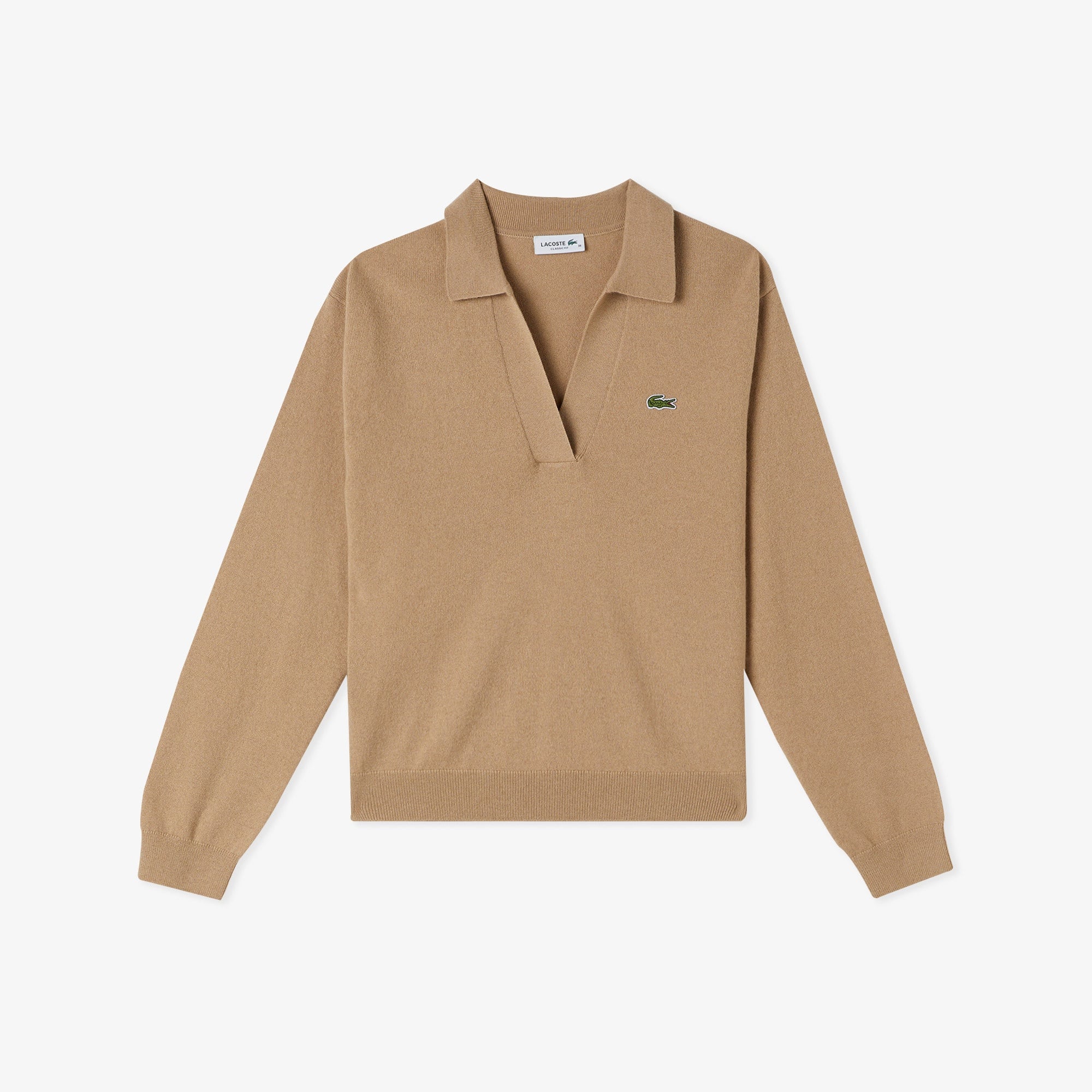 Kadın Classic Fit Polo Yaka Bej Kazak