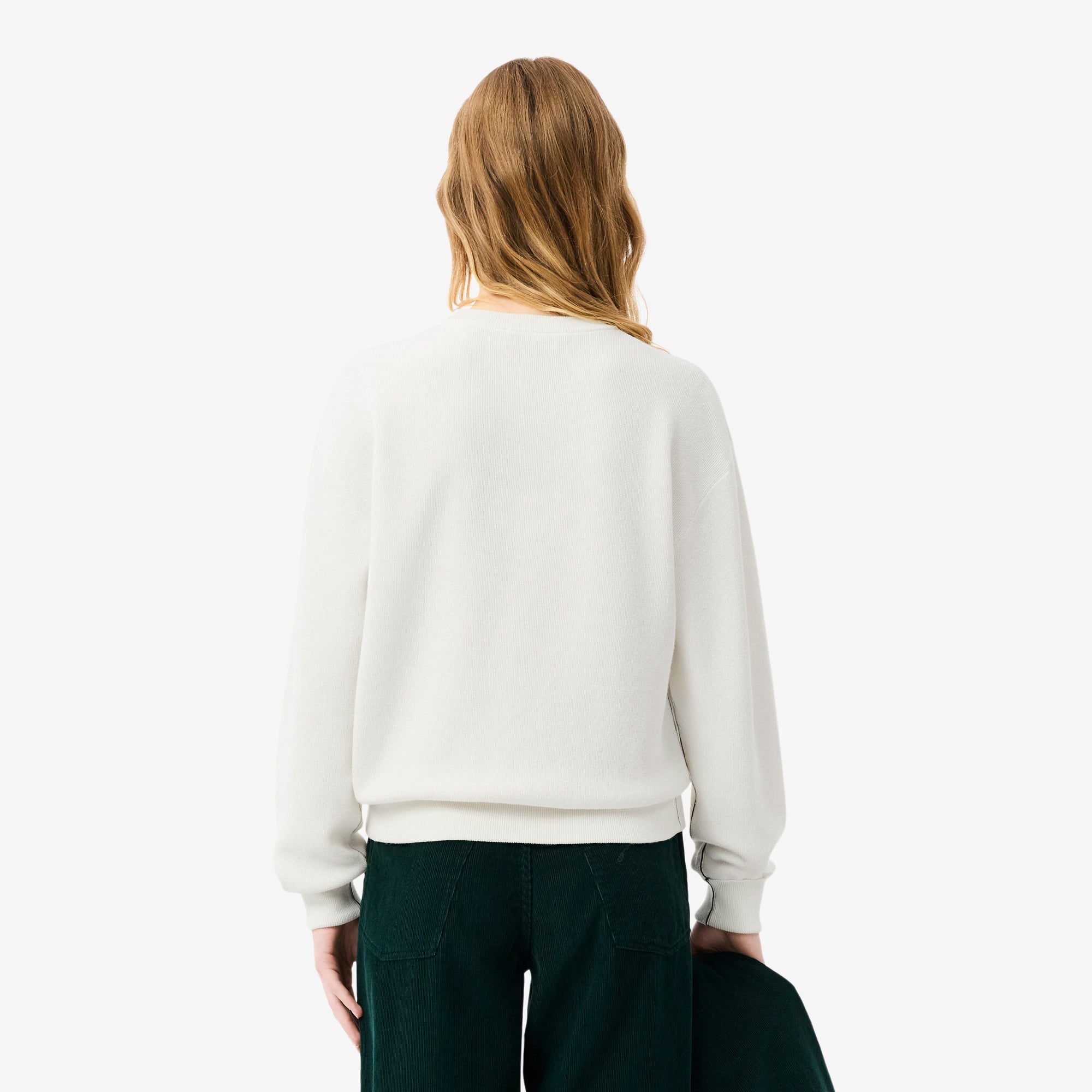 Kadın Relaxed Fit Bisiklet Yaka Beyaz Kazak