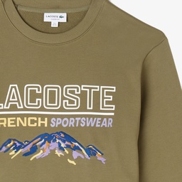 Erkek Classic Fit Bisiklet Yaka Baskılı Haki Sweatshirt Yeşil