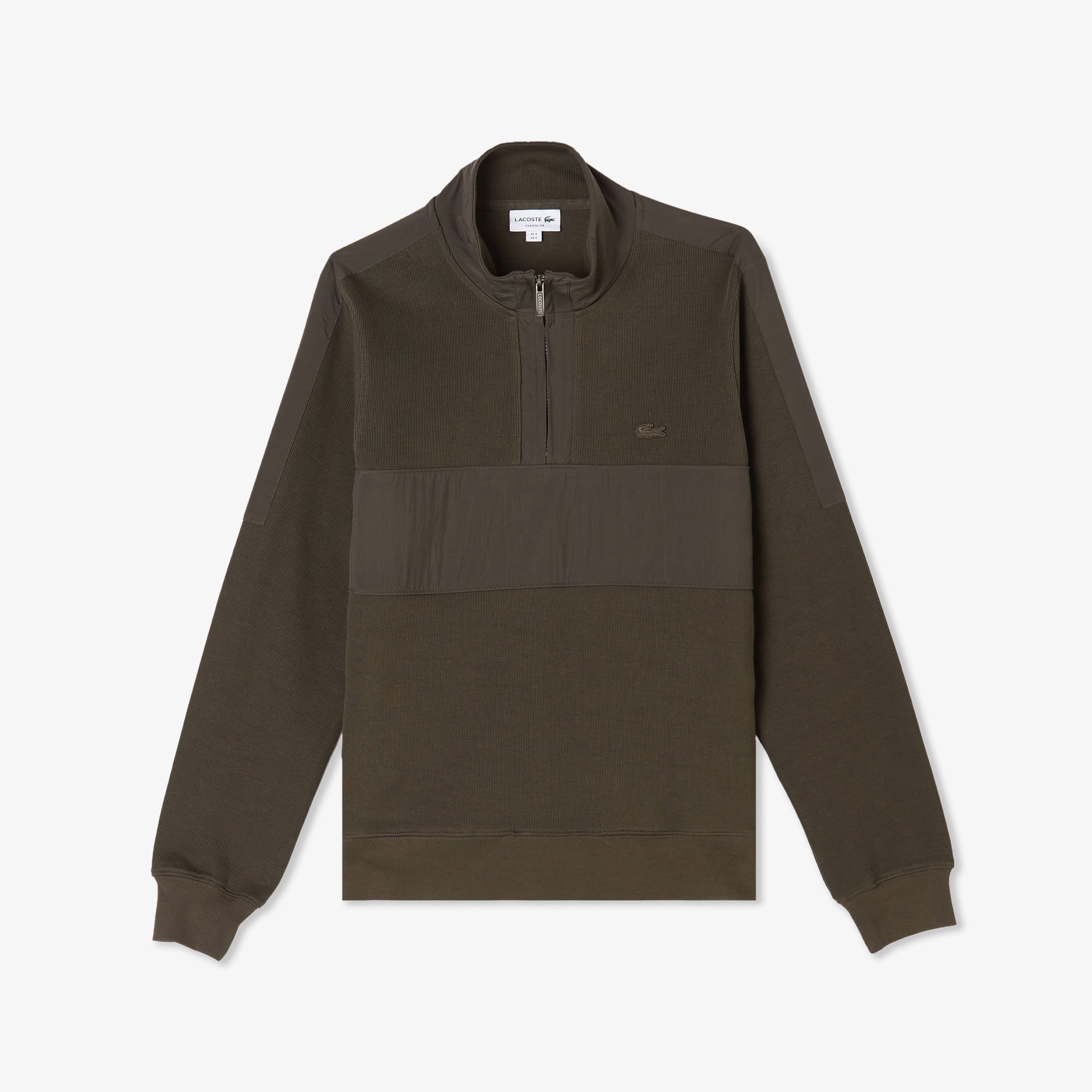 Erkek Classic Fit Yarım Fermuarlı Haki Sweatshirt