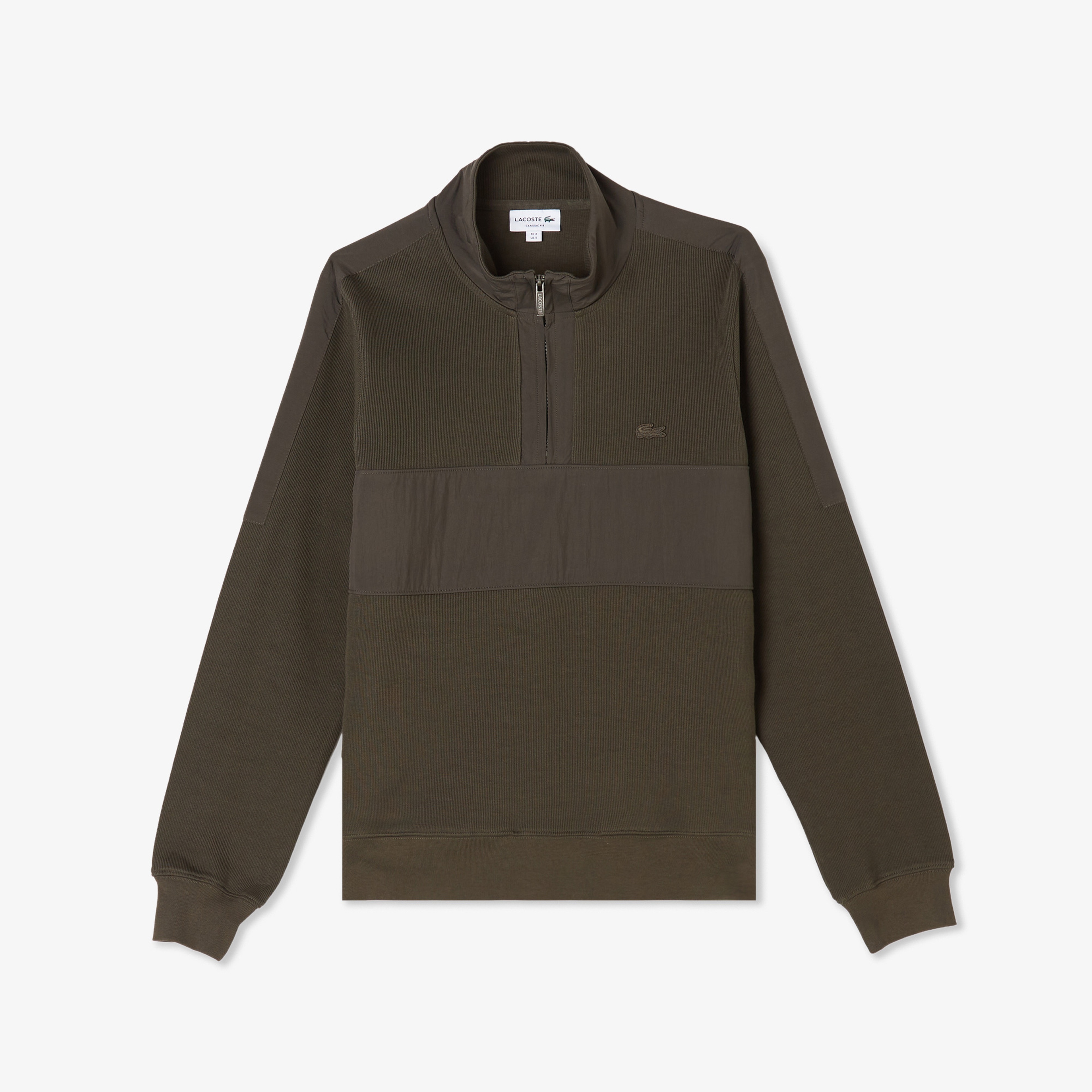 Erkek Classic Fit Yarım Fermuarlı Haki Sweatshirt