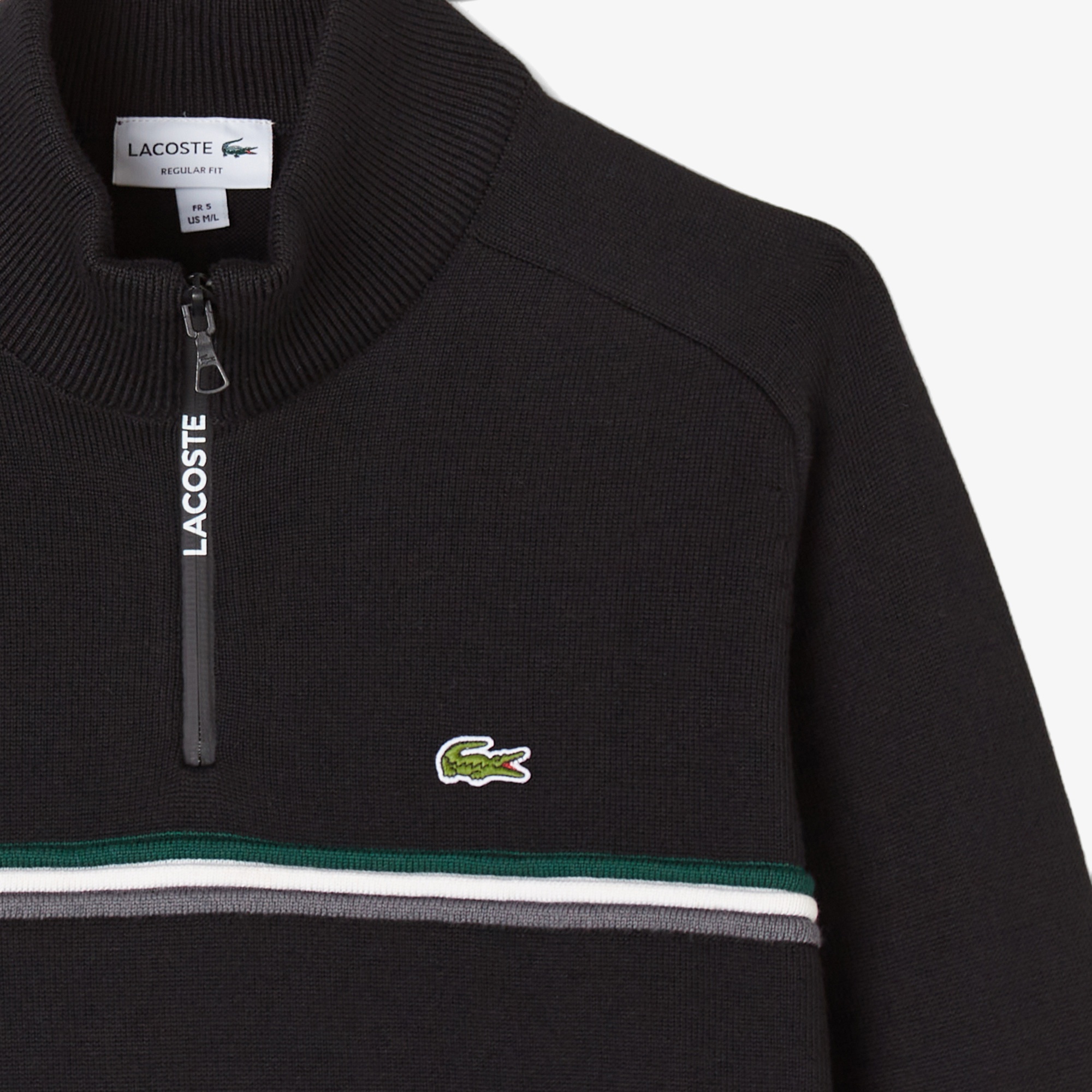 Erkek Classic Fit Yarım Fermuarlı Çizgili Siyah Kazak