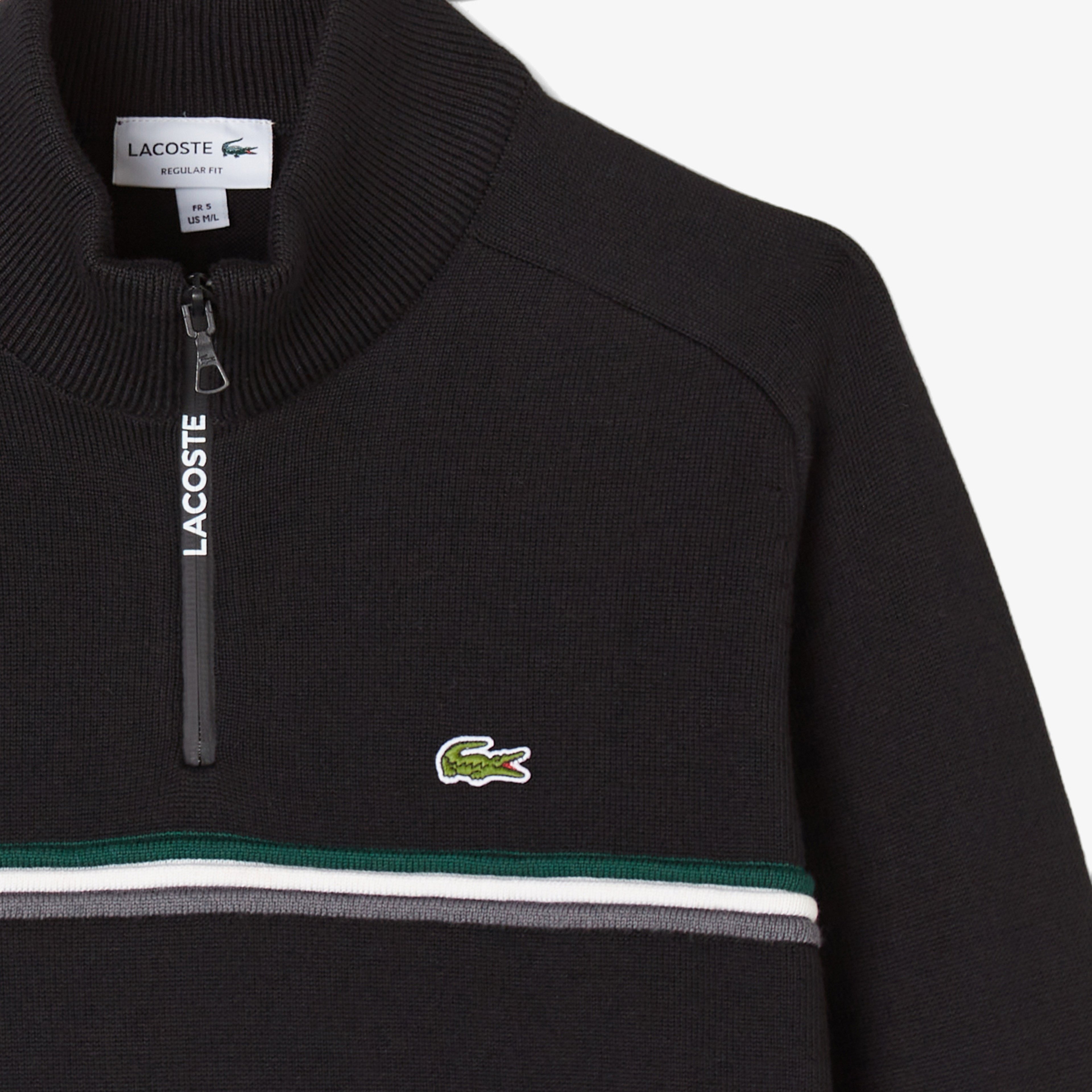 Erkek Classic Fit Yarım Fermuarlı Çizgili Siyah Kazak