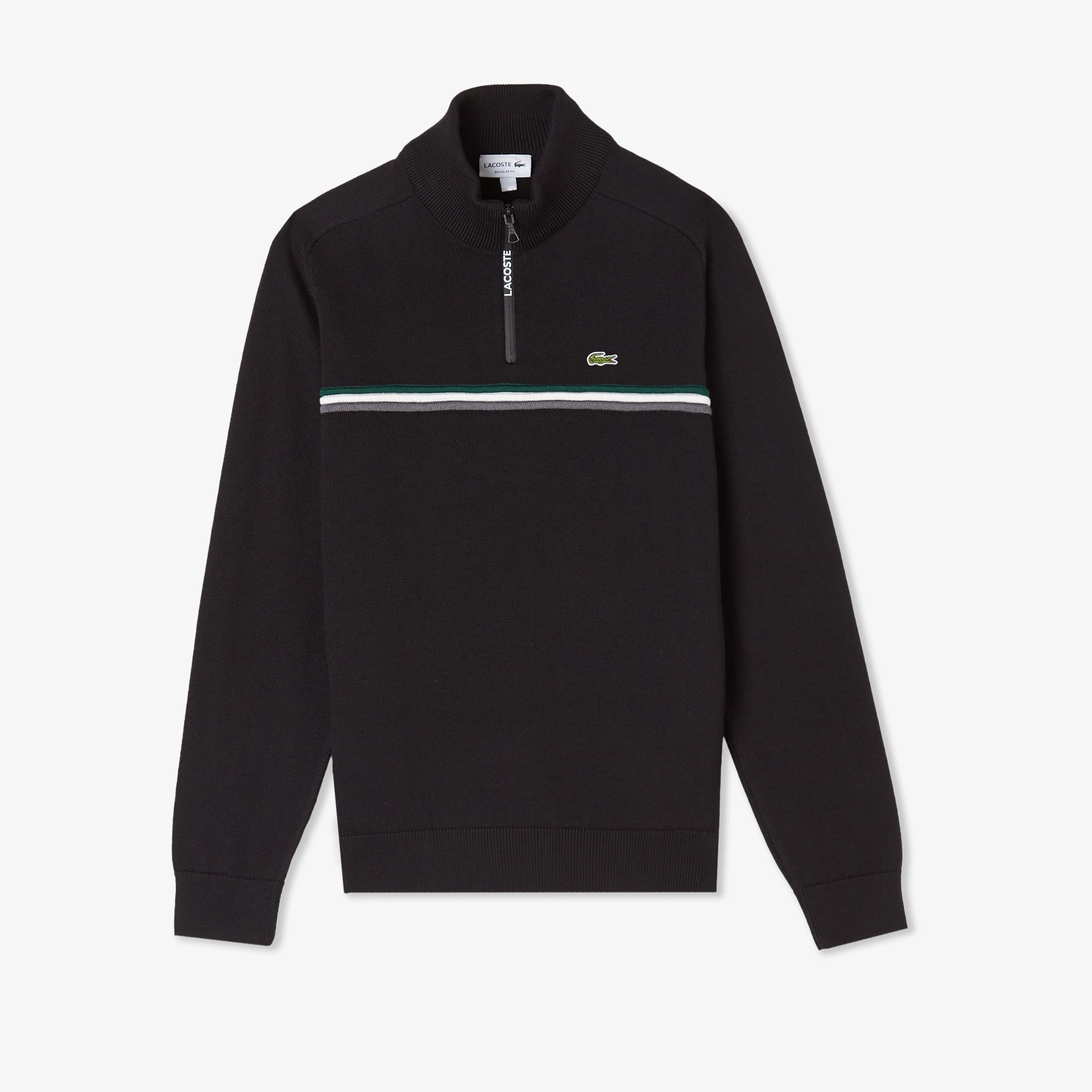 Erkek Classic Fit Yarım Fermuarlı Çizgili Siyah Kazak