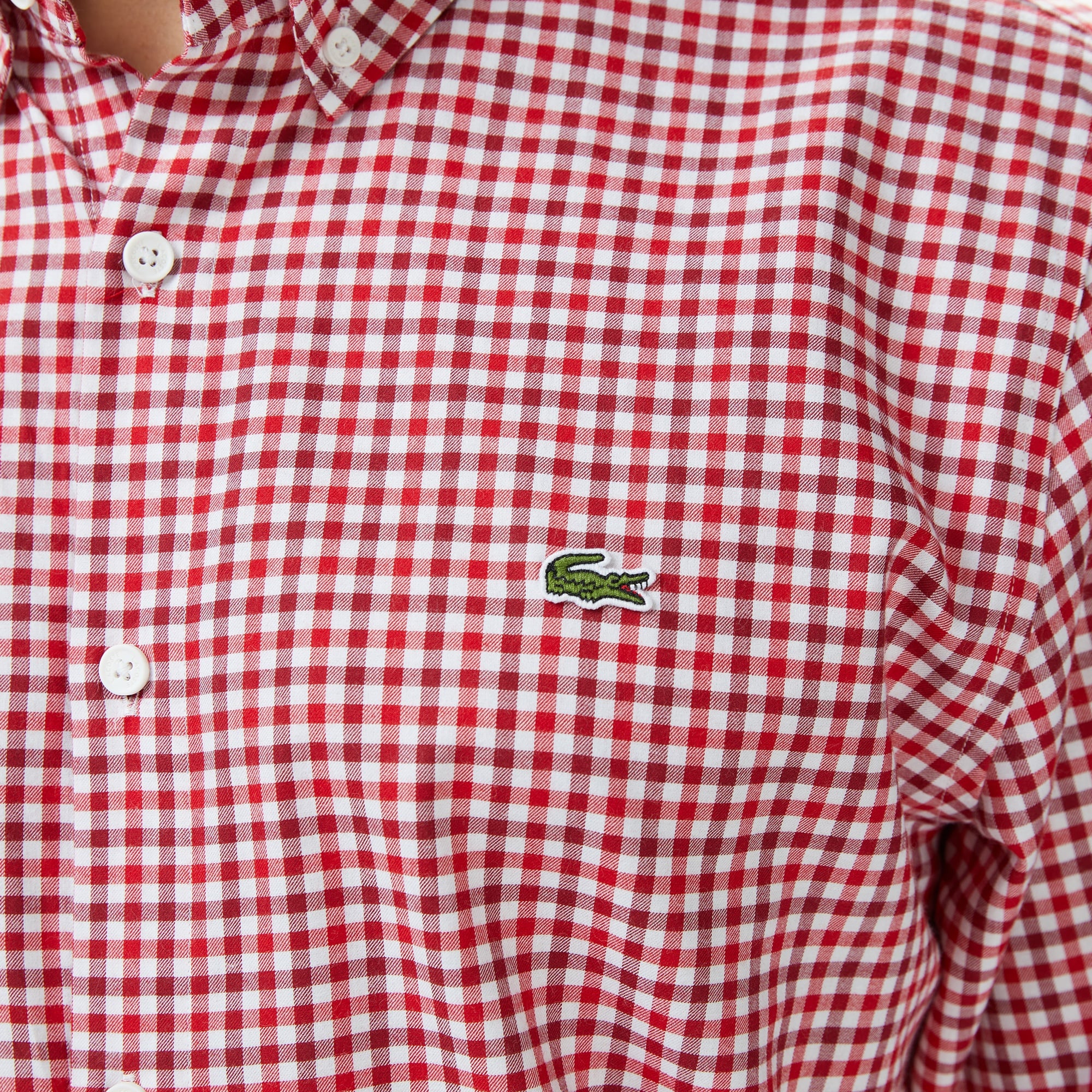 Erkek Regular Fit Düğmeli Yaka Kareli Kırmızı Gömlek