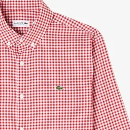 Erkek Regular Fit Düğmeli Yaka Kareli Kırmızı Gömlek Kırmızı