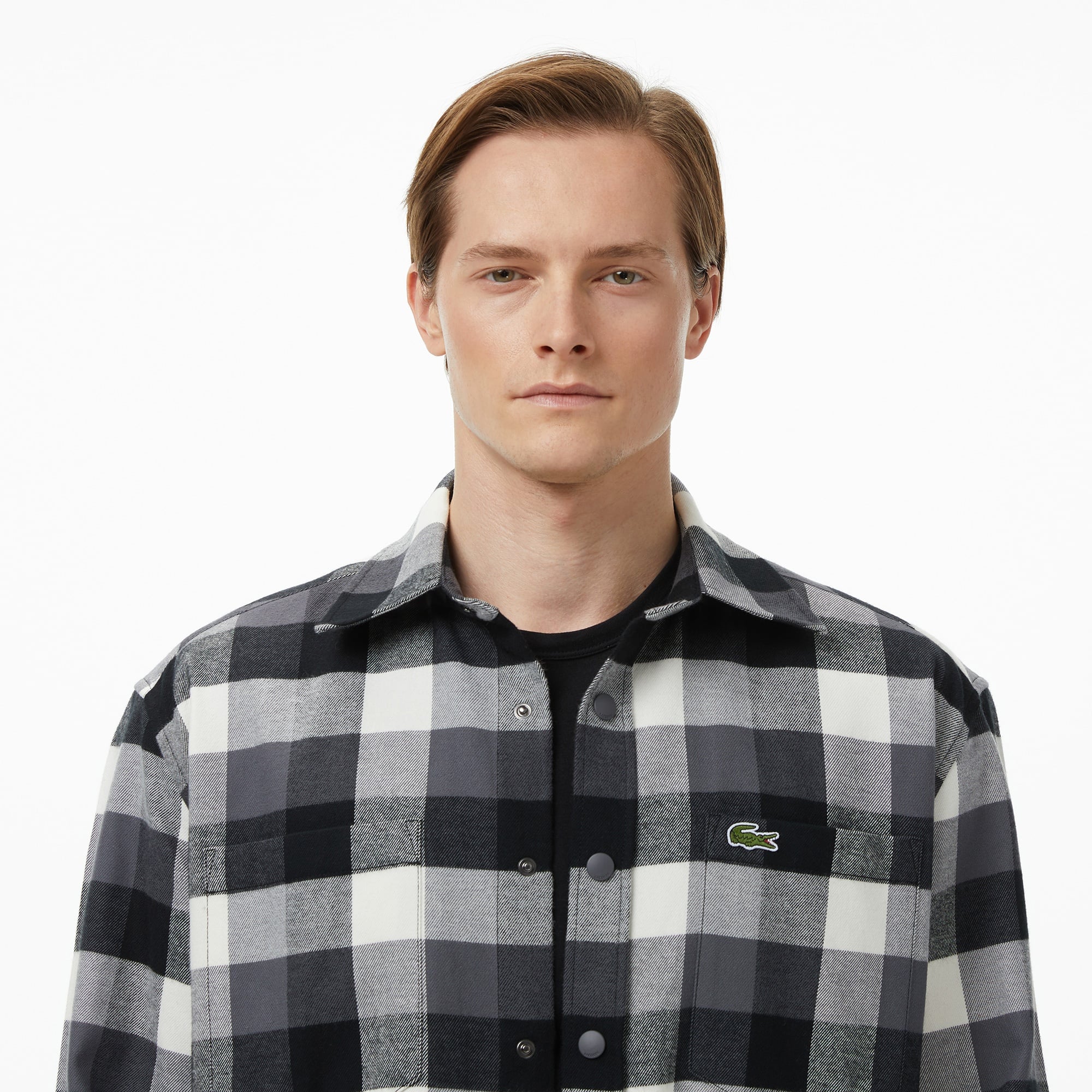 Erkek Relaxed Fit Kareli Siyah Gömlek