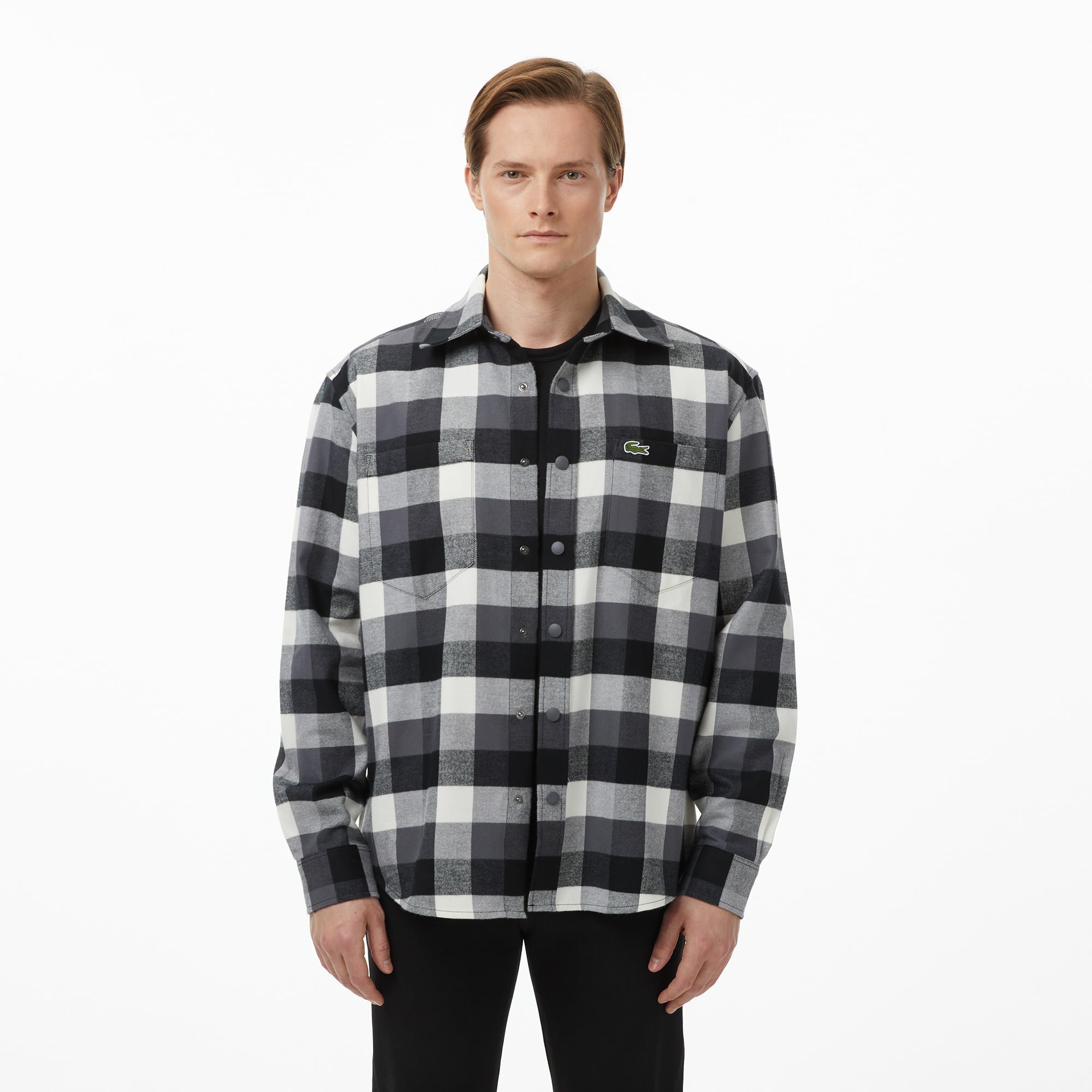 Erkek Relaxed Fit Kareli Siyah Gömlek