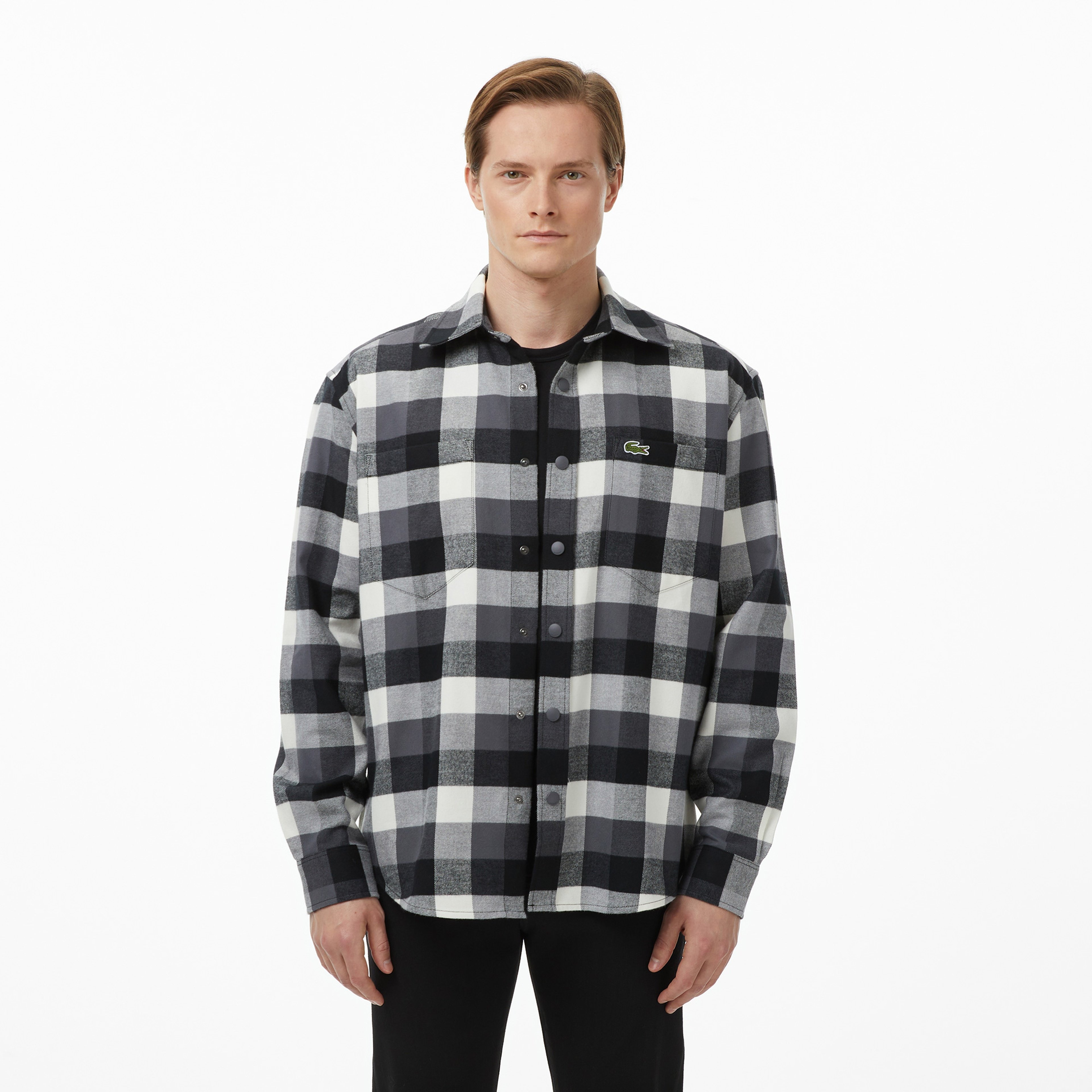 Erkek Relaxed Fit Kareli Siyah Gömlek