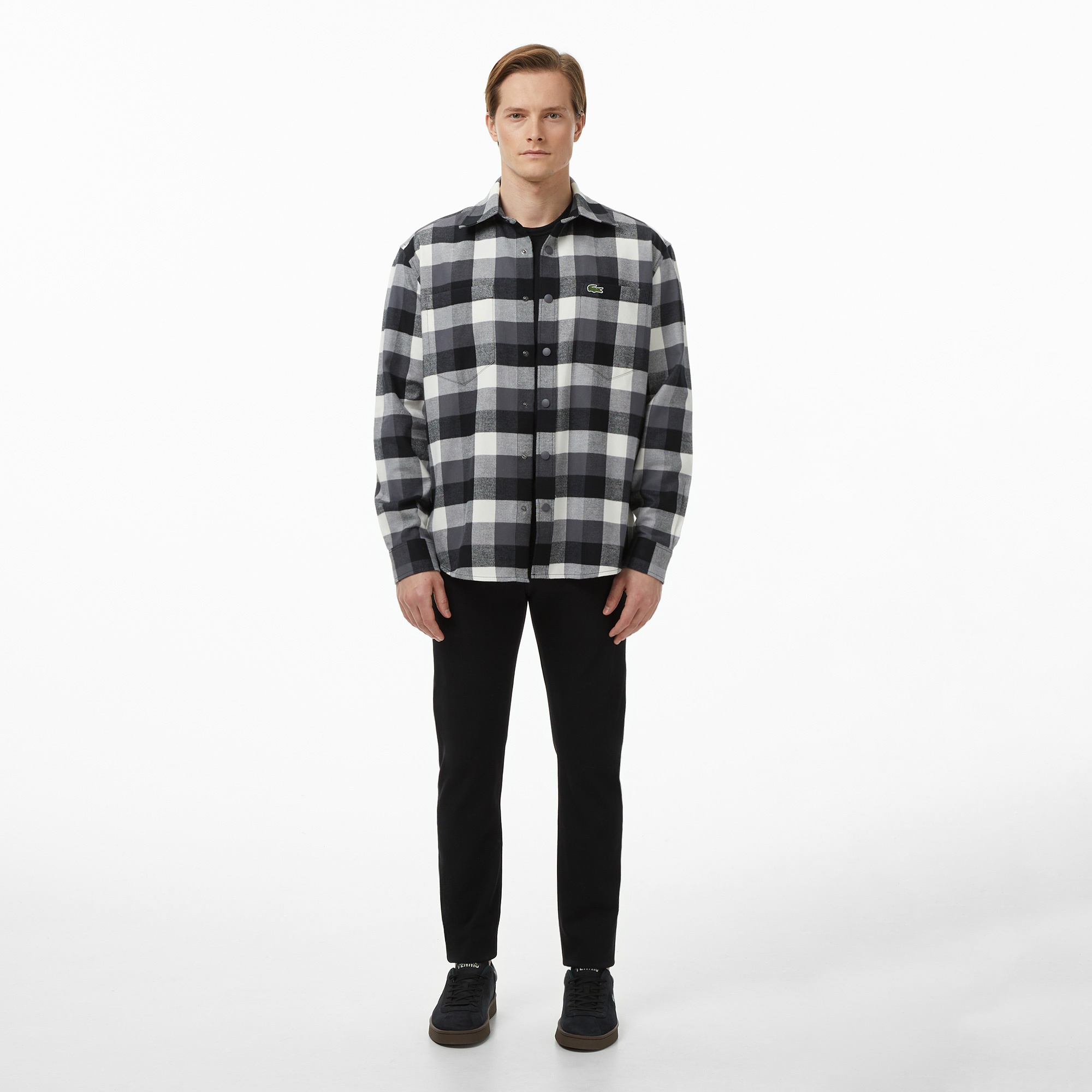 Erkek Relaxed Fit Kareli Siyah Gömlek